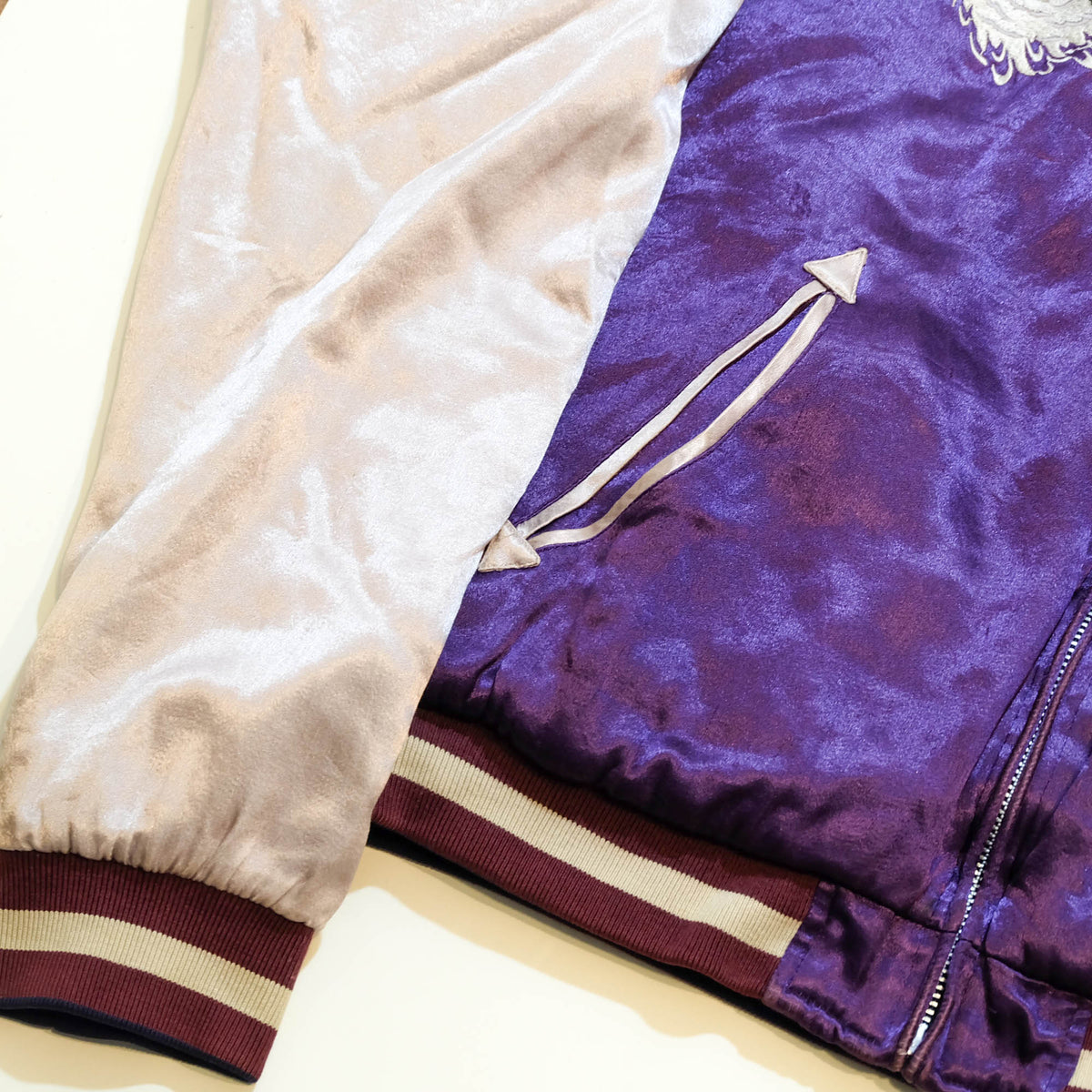PPFM Peyton’s Place for Men Vintage Velvet Sukajan Jacket | Japanese Hinomaru Eagle Wolf Embroidery Souvenir Bomber Jacket Purple Size M-L