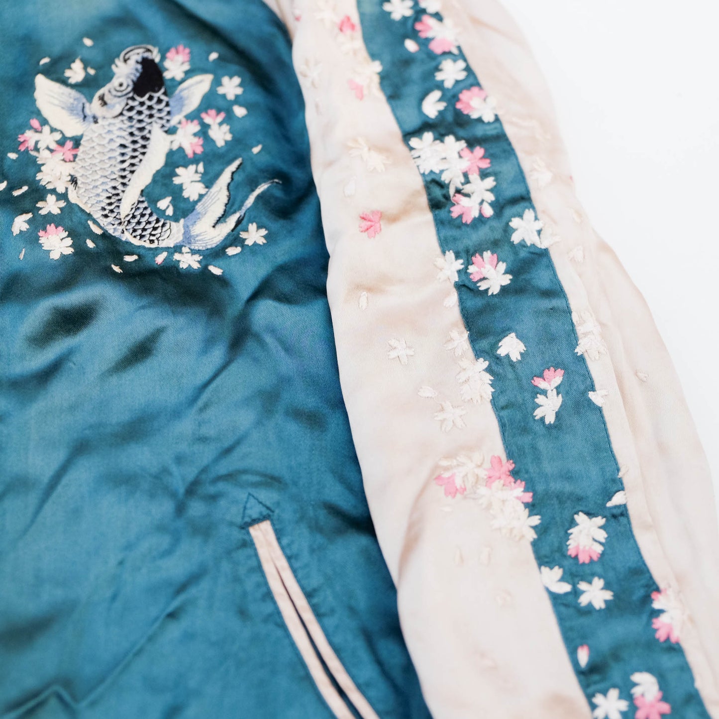 Japanese Sukajan Souvenir Jacket – Koi Carp, Sakura & Japan Map Reversible Embroidered Bomber Jacket
