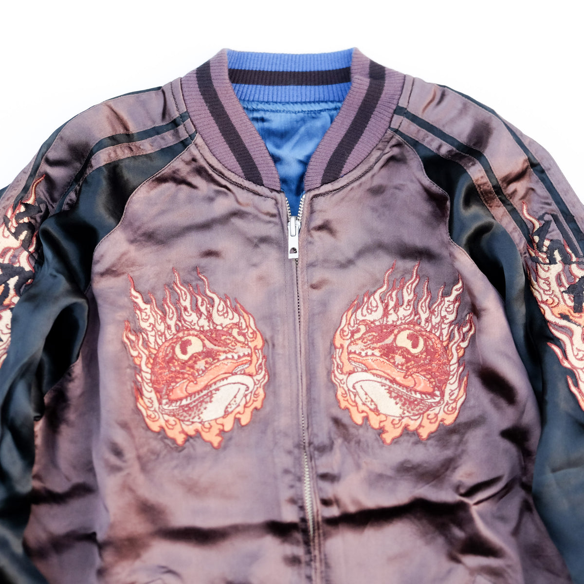 Satori Japanese Embroidered Souvenir Bomber | Hannya Mask x Jiraiya Folklore Art Wearable Streetwear