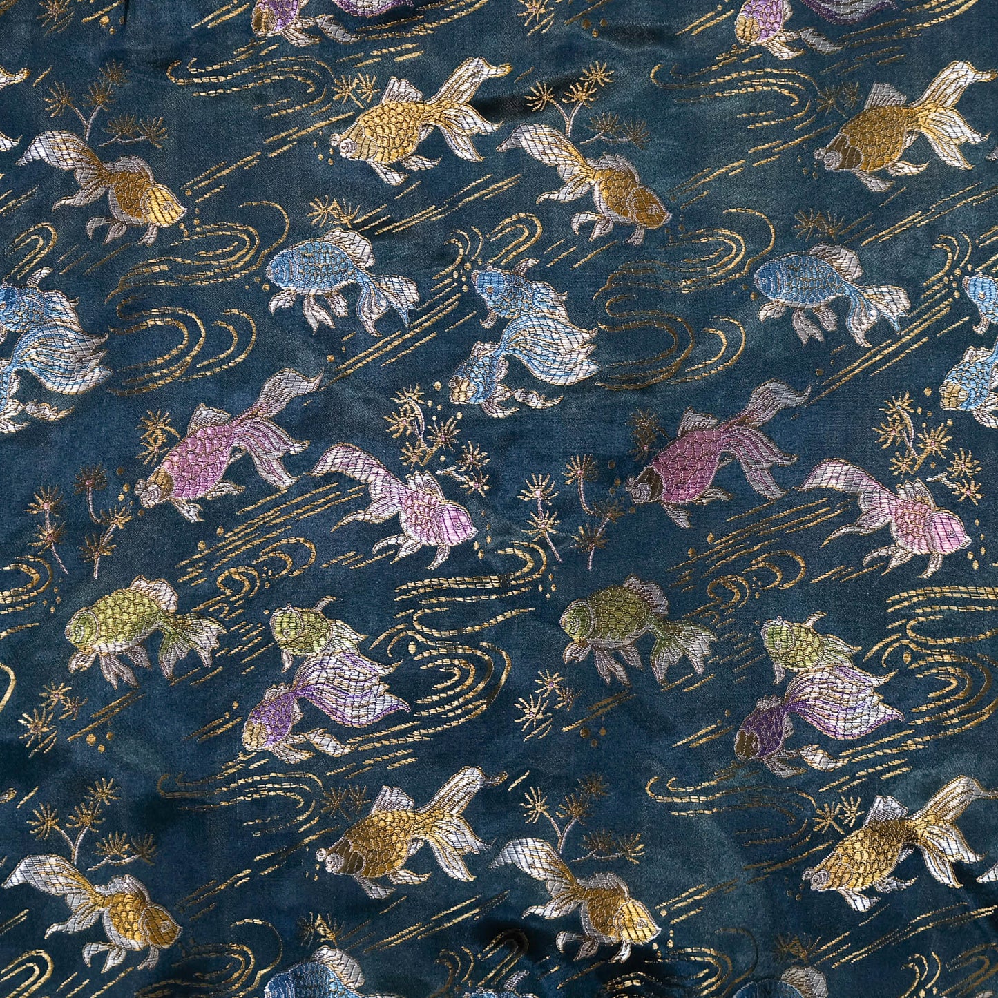 Elegant Japanese Embroidered Jacket Featuring Traditional Kingyo Goldfish, Water Ripples & Edo-Inspired Artwork