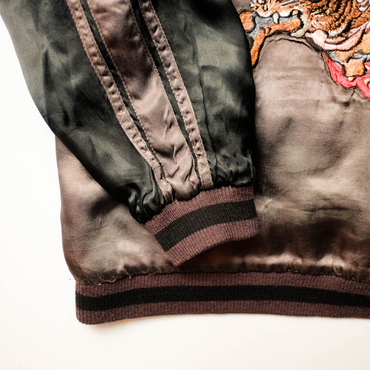 Shōki Demon Slayer & Flaming Tiger Reversible Sukajan Jacket Size L | Japanese Embroidered Souvenir Bomber