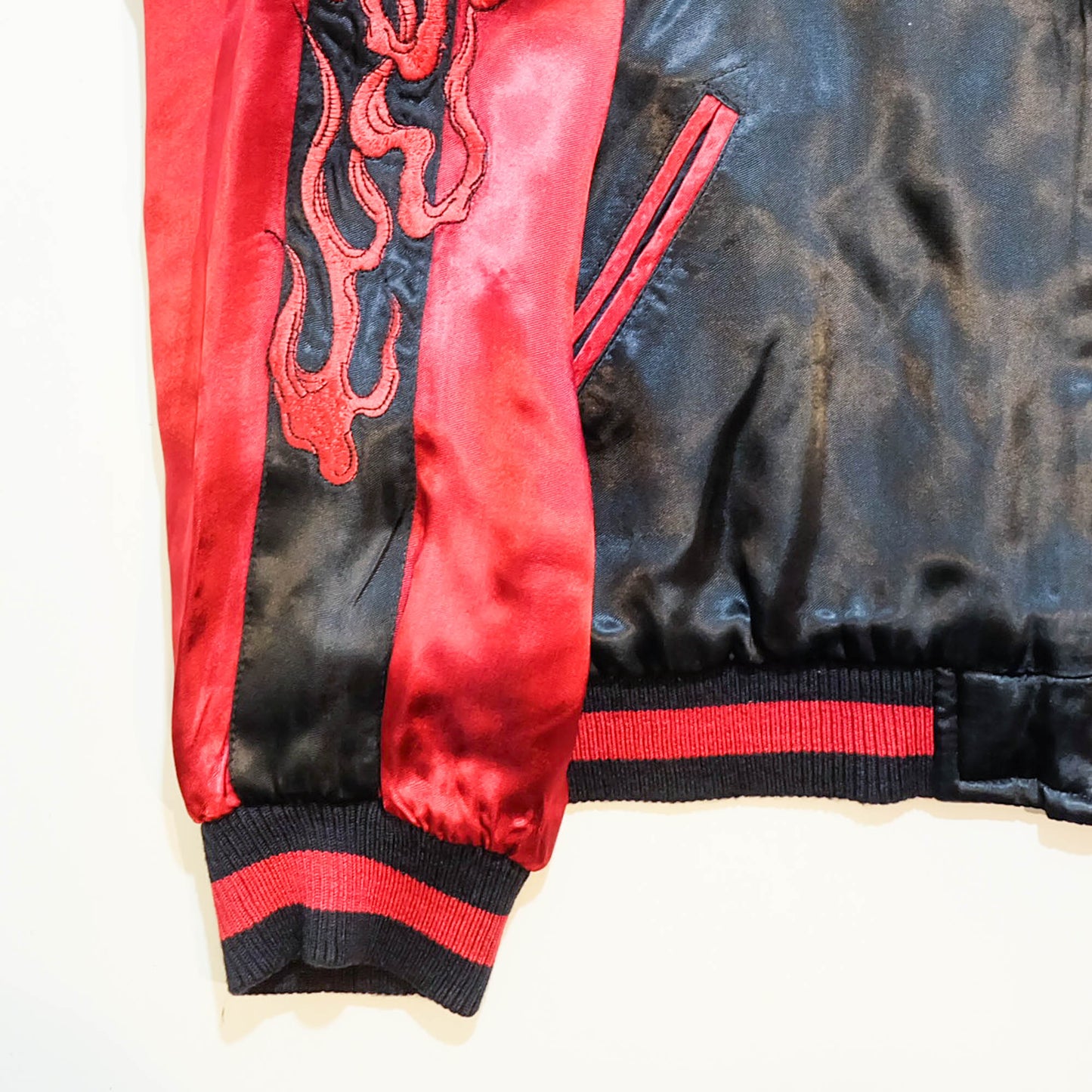 Satori Vintage Sukajan Jacket Size S-M | Japanese Embroidery Dragon Deity Fudō Myōō Lotus & Buddhist Art Souvenir Bomber Jacket