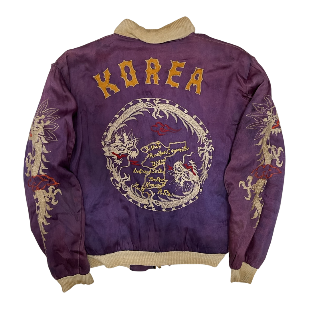 Vintage WW2 Era 1940-50s KOREA Embroidered Dragon Purple Embroidery Souvenir Tour Jacket ( Size : S )
