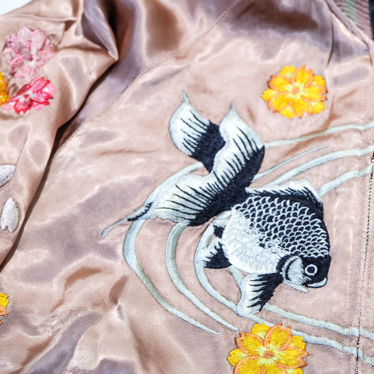 Sakura Goldfish Reversible Sukajan Jacket | Japanese Koi Carp Embroidery Souvenir Bomber Jacket