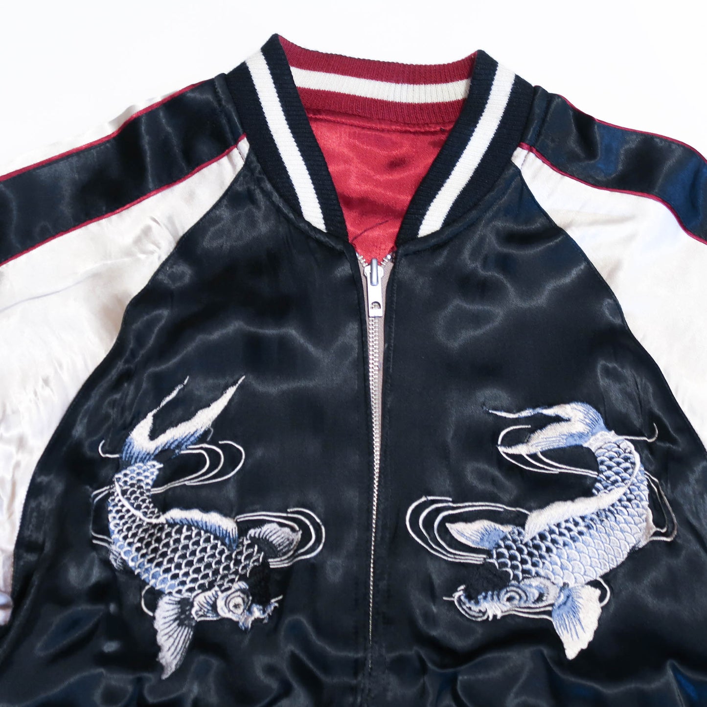 Japanese Sukajan Souvenir Jacket – Koi Carp & Sakura Reversible Embroidered Bomber Jacket