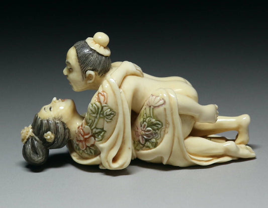 Japanese Shunga Ukiyoe Utamaro Erotica Sensual Samurai Geisha Oiran Sex Art Fetish Play NETSUKE Statue Okimono Doll Collectible #3