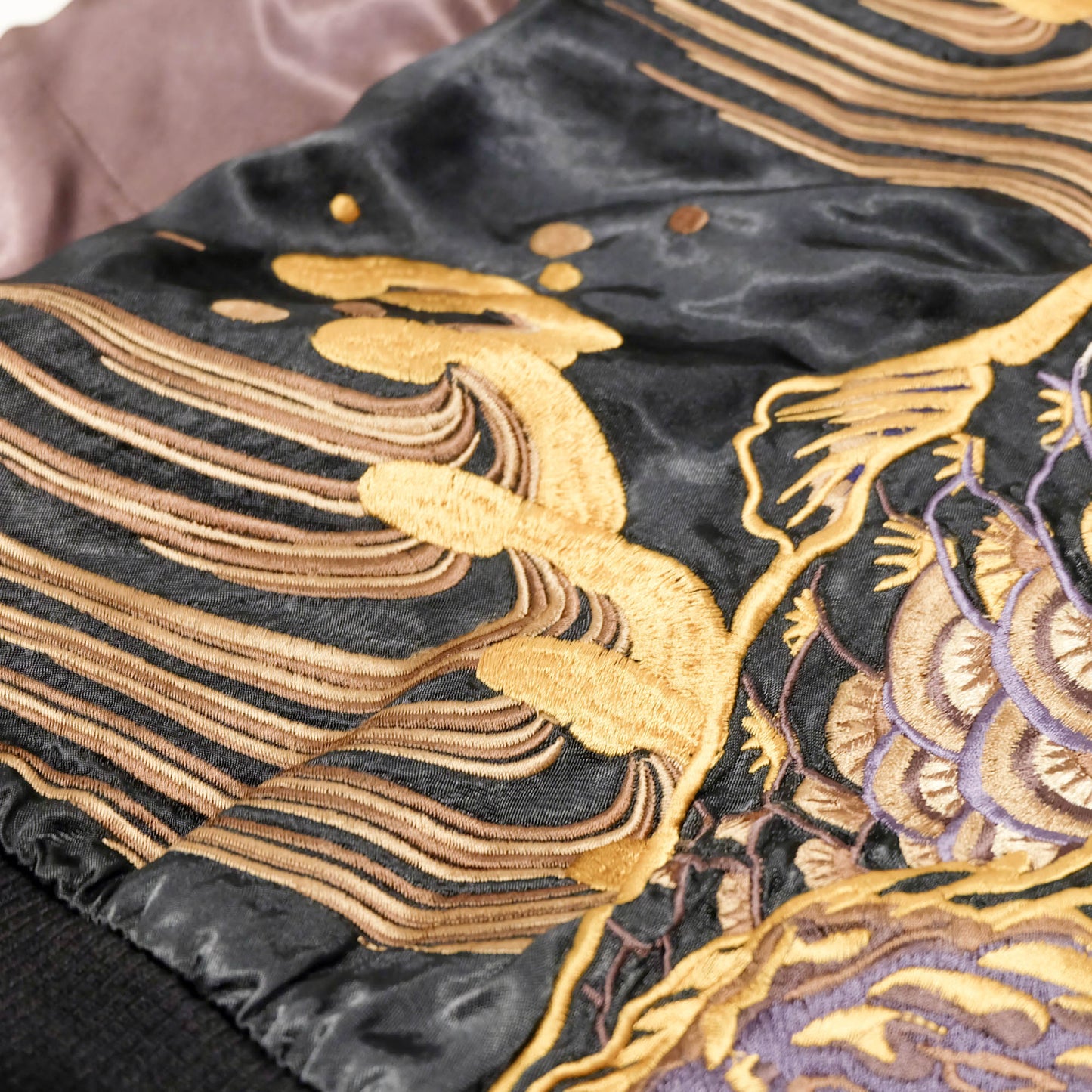 Ryu-Oh Reversible Koi Fish Sukajan Jacket Size L Vintage Japanese Souvenir Bomber | Rising Koi Tattoo Art, Lotus Crest & Brocade Sleeve Wearable Art
