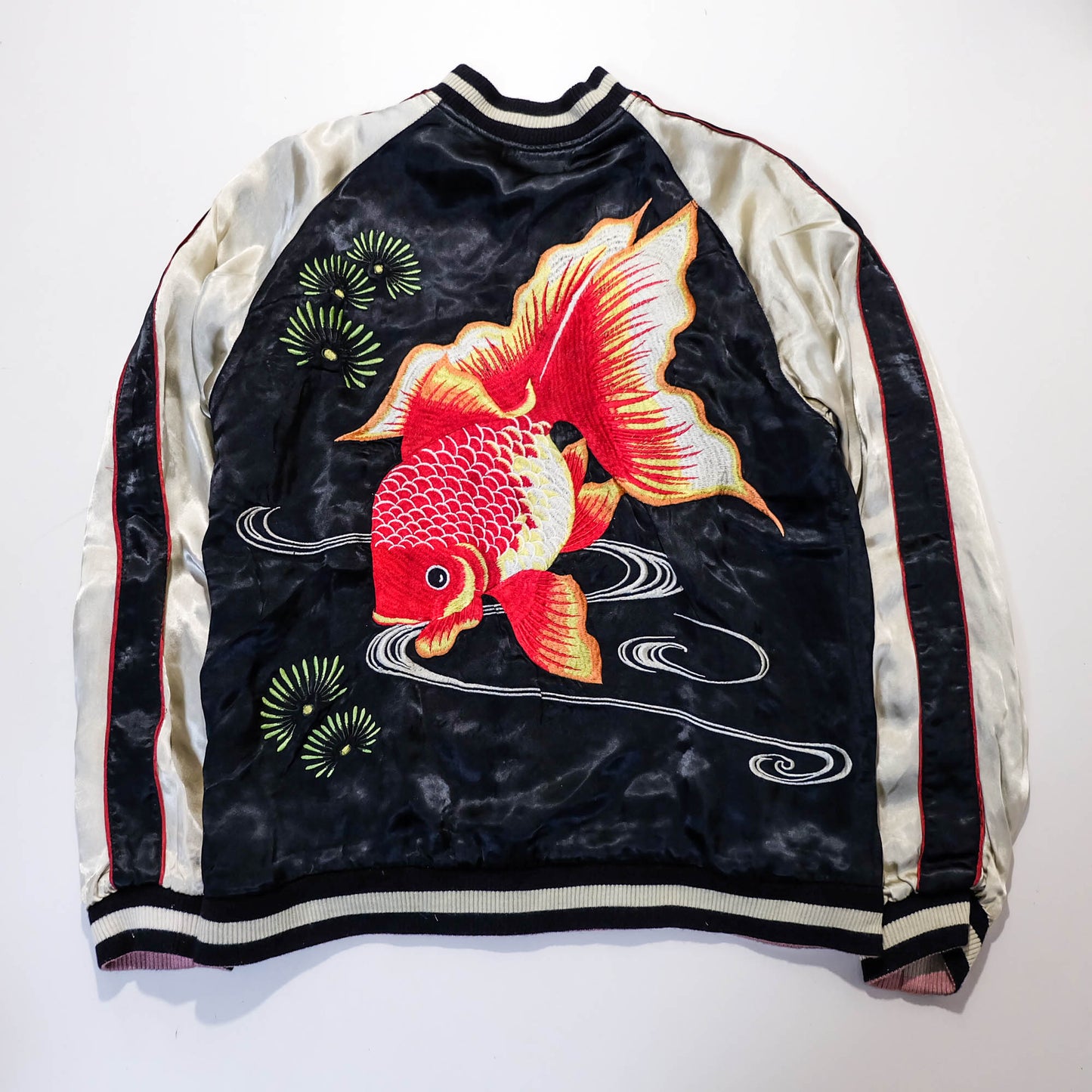 Sakura Goldfish Reversible Sukajan Jacket | Japanese Koi Carp Embroidery Souvenir Bomber Jacket