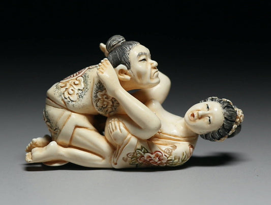 Japanese Erotica Shunga Foreplay Missionary Position Sex Fetish Samurai Geisha Bijin Oiran Sagemono Okimono Doll Statue Art