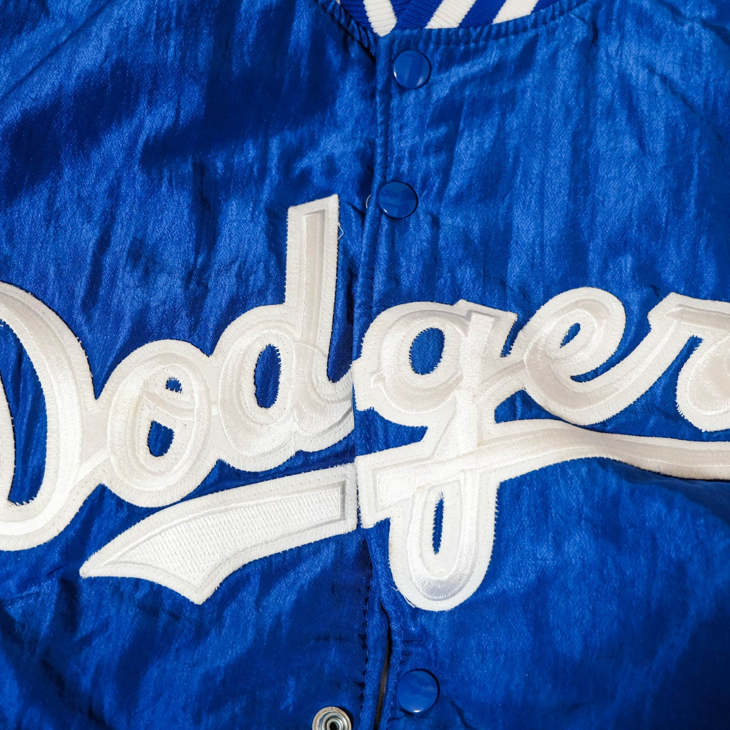 Starter Dodgers Vintage Satin Varsity Jacket | MLB Baseball Bomber Jacket Blue Stadium Jacket Made USA Size L