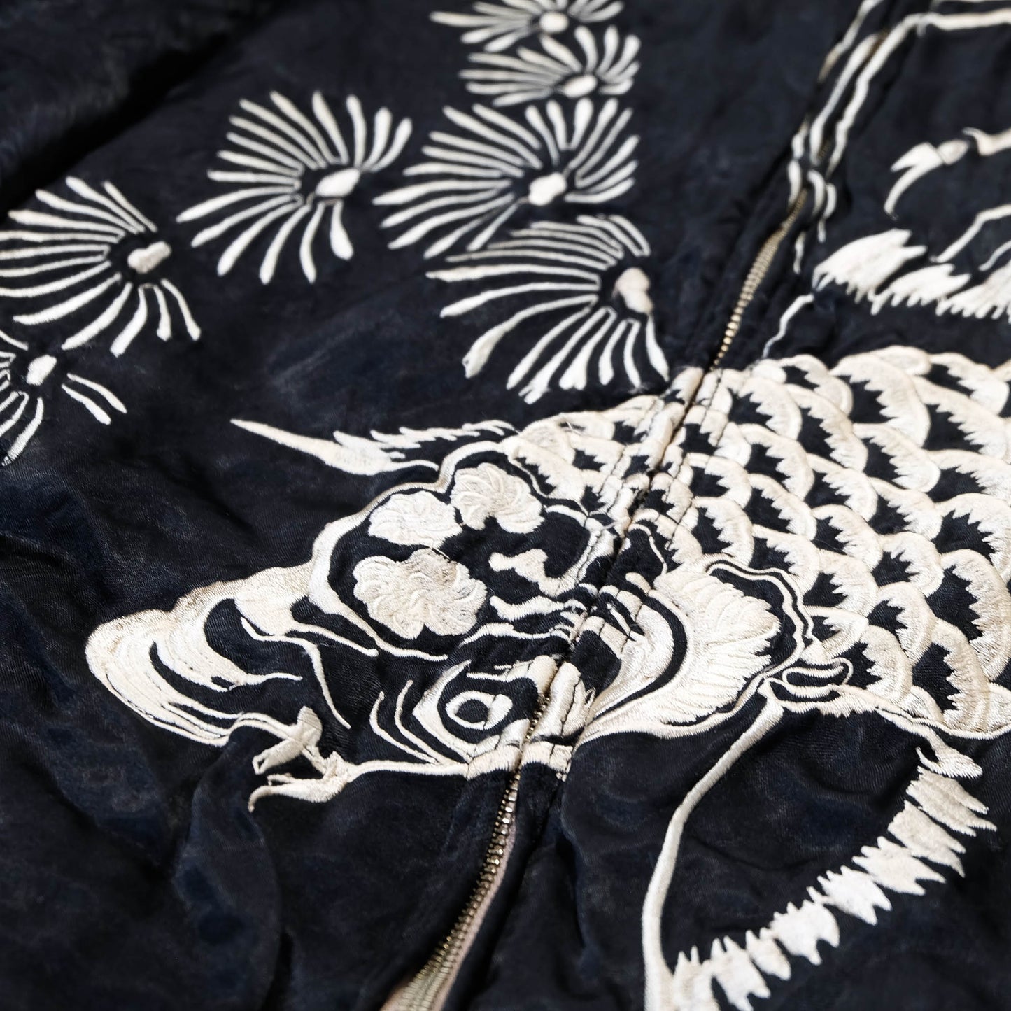Traditional Japanese Koi Fish Wagara Embroidery Jacket Featuring Dynamic Water Motif & Vintage Yokosuka Style