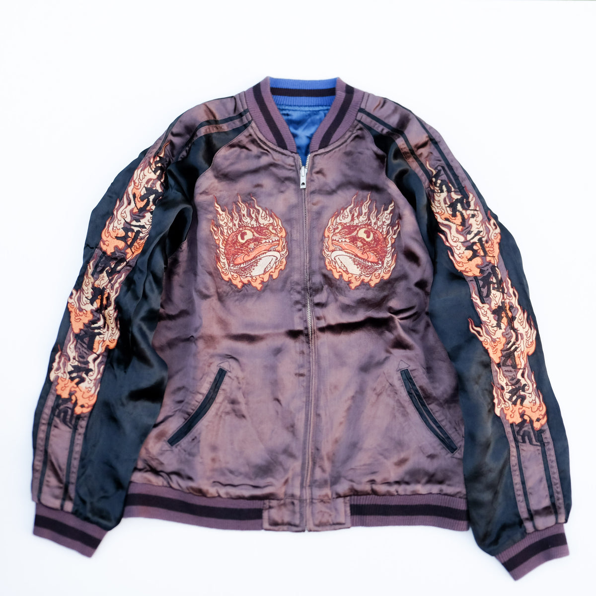 Satori Japanese Embroidered Souvenir Bomber | Hannya Mask x Jiraiya Folklore Art Wearable Streetwear