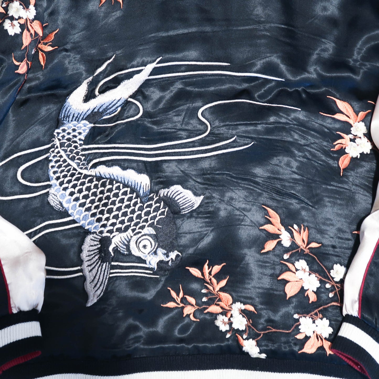 Japanese Sukajan Souvenir Jacket – Koi Carp & Sakura Reversible Embroidered Bomber Jacket