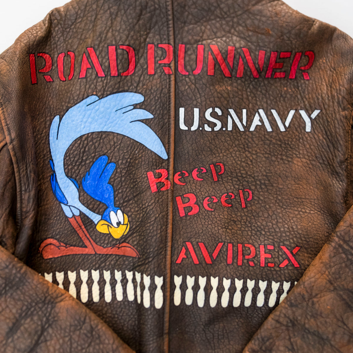 AVIREX Road Runner U.S. Navy Leather Flight Jacket Size M | Vintage Military Bomber Jacket