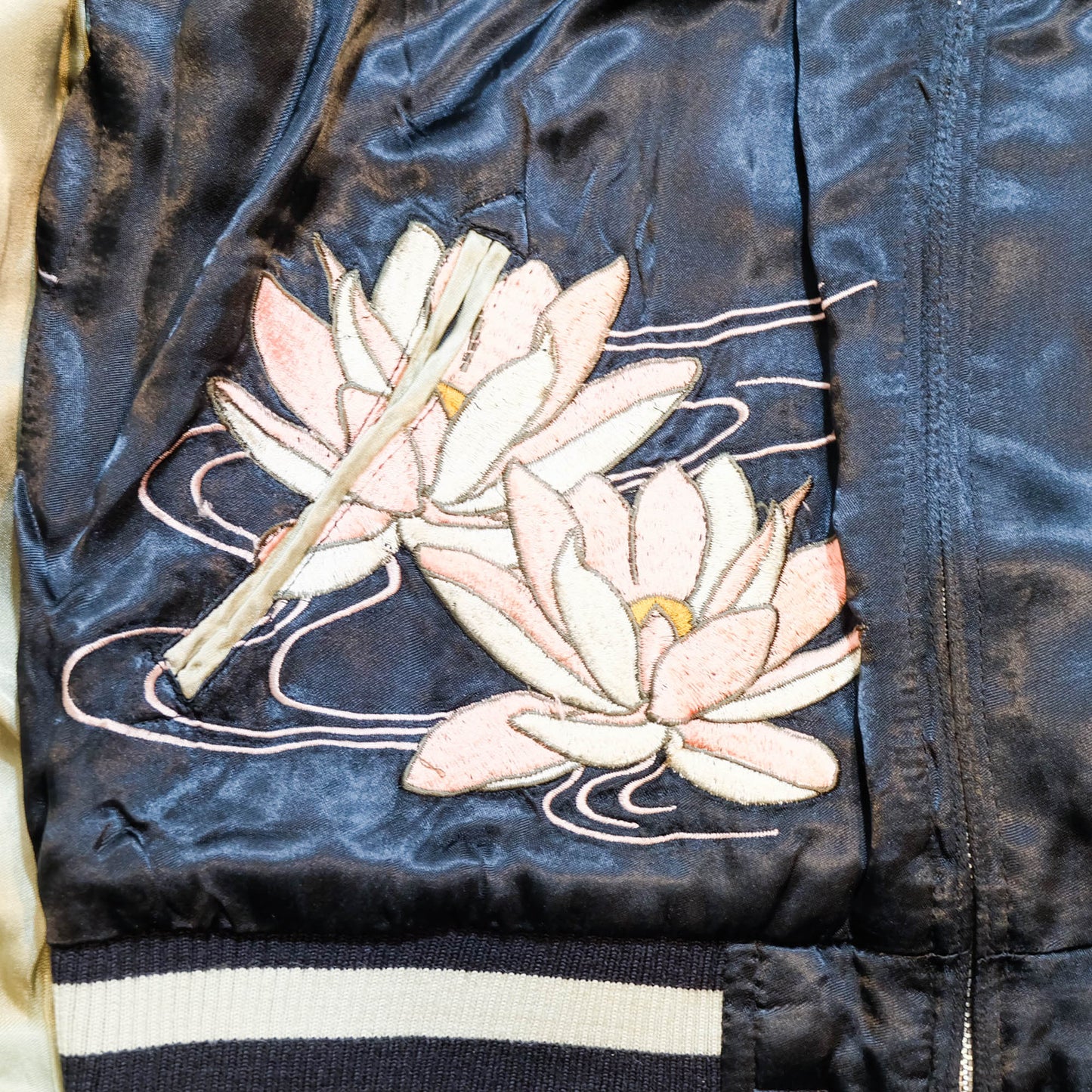 Satori Vintage Sukajan Jacket Size S-M | Japanese Embroidery Dragon Deity Fudō Myōō Lotus & Buddhist Art Souvenir Bomber Jacket