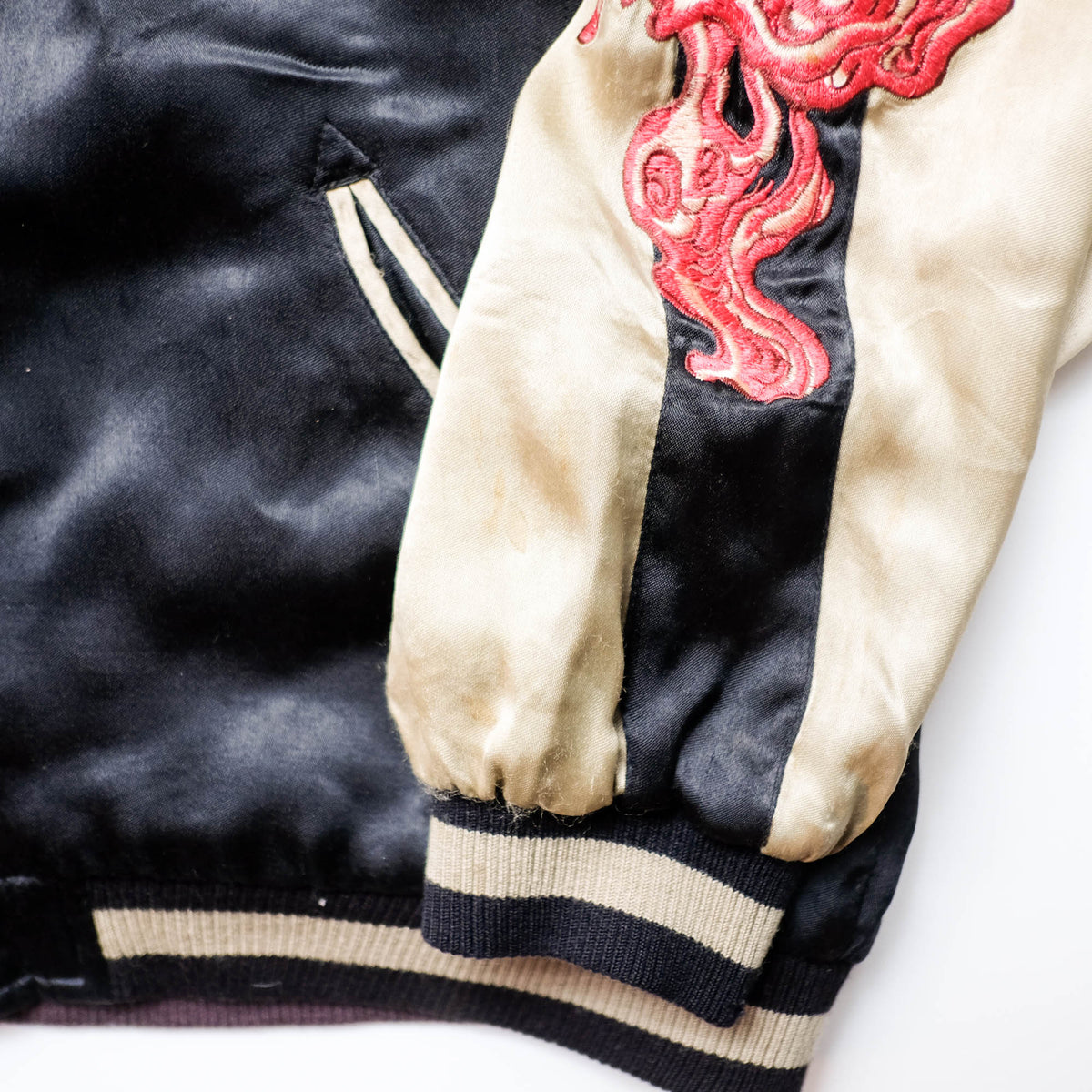 Shōki Demon Slayer & Flaming Tiger Reversible Sukajan Jacket Size L | Japanese Embroidered Souvenir Bomber