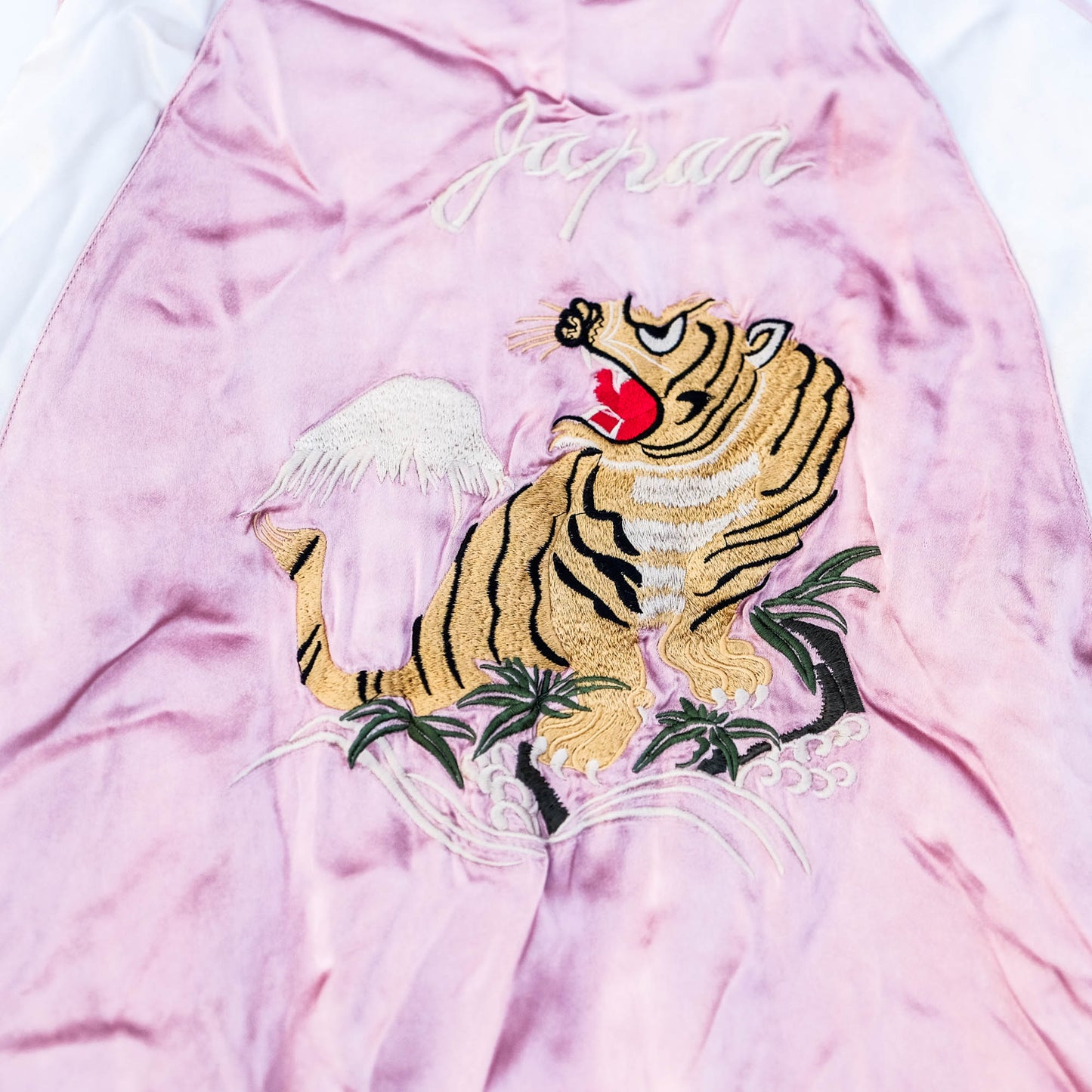 Iconic Japanese Pink Sukajan Embroidered Souvenir Bomber Jacket | Tiger & Mount Fuji Tattoo Art Jacket