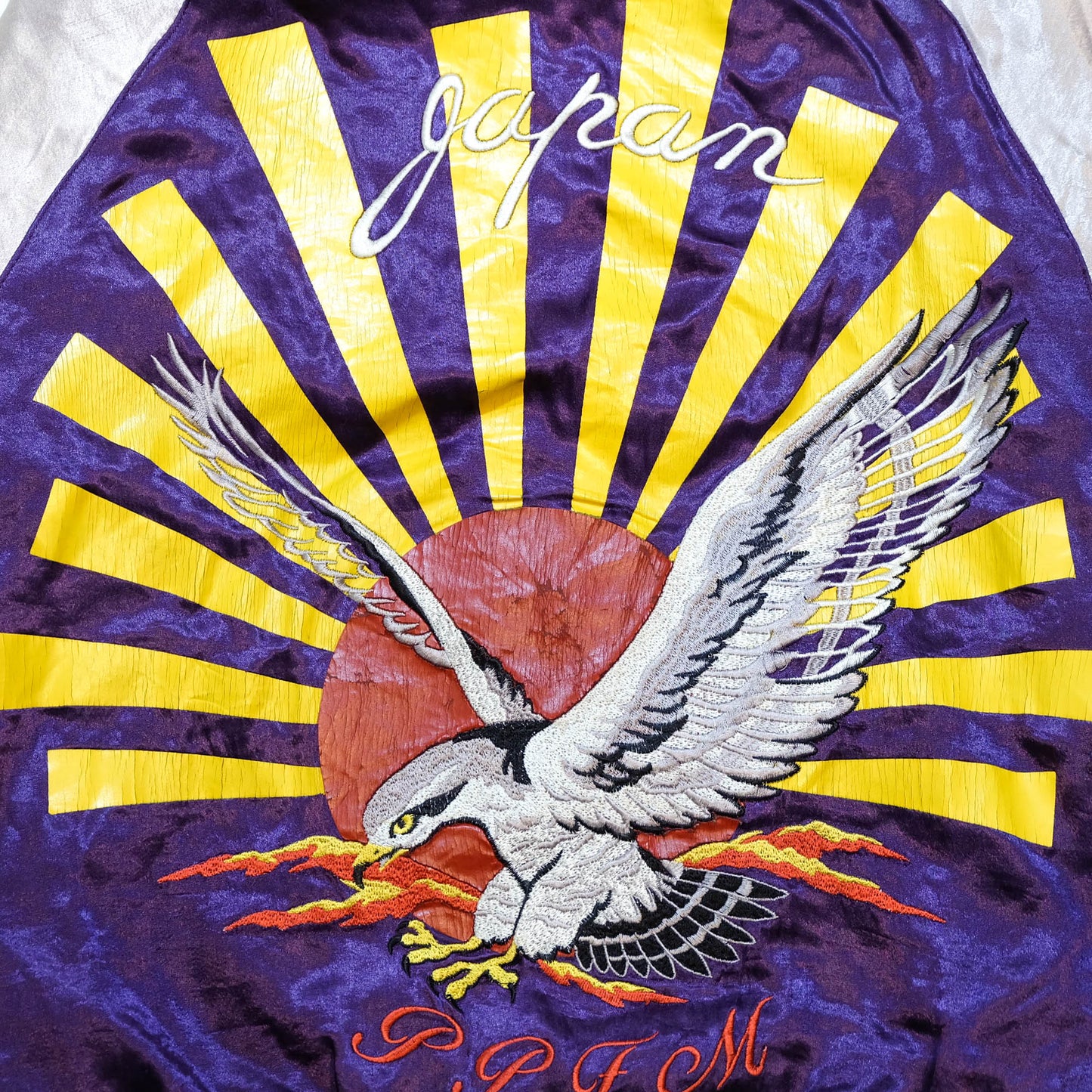 PPFM Peyton’s Place for Men Vintage Velvet Sukajan Jacket | Japanese Hinomaru Eagle Wolf Embroidery Souvenir Bomber Jacket Purple Size M-L