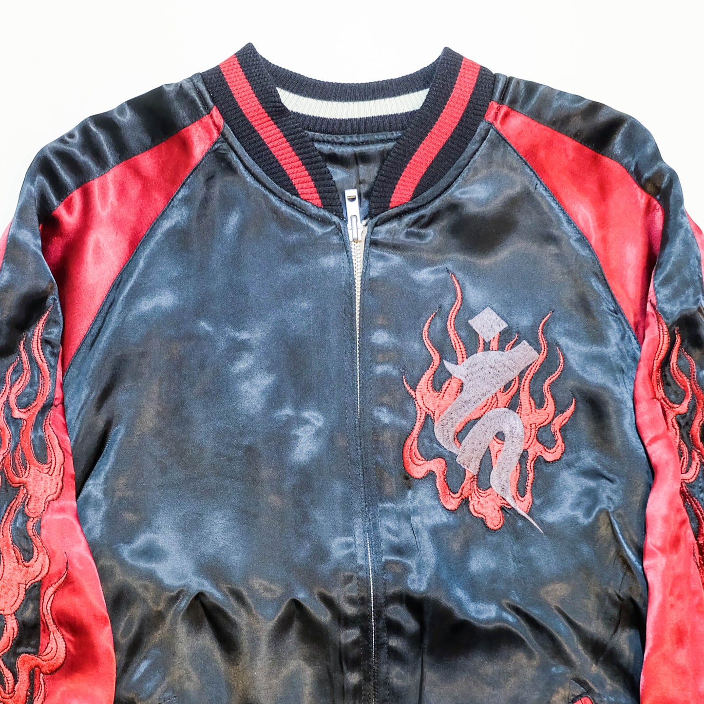 Satori Vintage Sukajan Jacket Size S-M | Japanese Embroidery Dragon Deity Fudō Myōō Lotus & Buddhist Art Souvenir Bomber Jacket