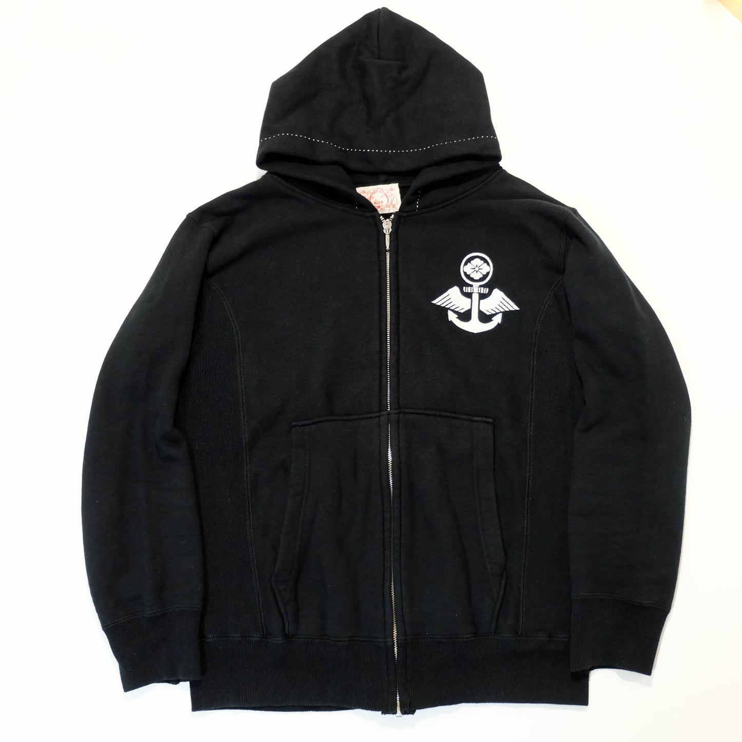 EVISU Yamane Vintage Zip Hoodie Seagull Anchor Logo Japanese Streetwear Sweatshirt Black Full Zip Hooded Jacket