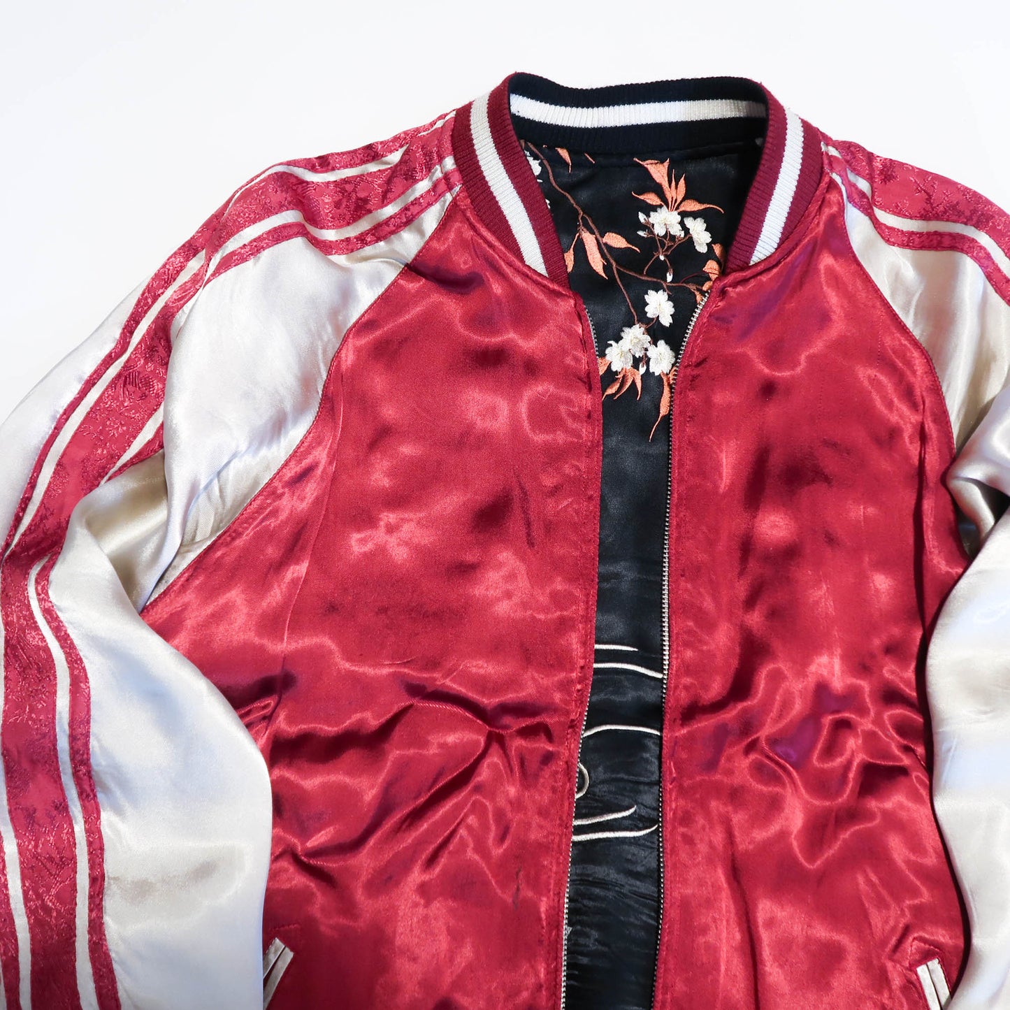 Japanese Sukajan Souvenir Jacket – Koi Carp & Sakura Reversible Embroidered Bomber Jacket