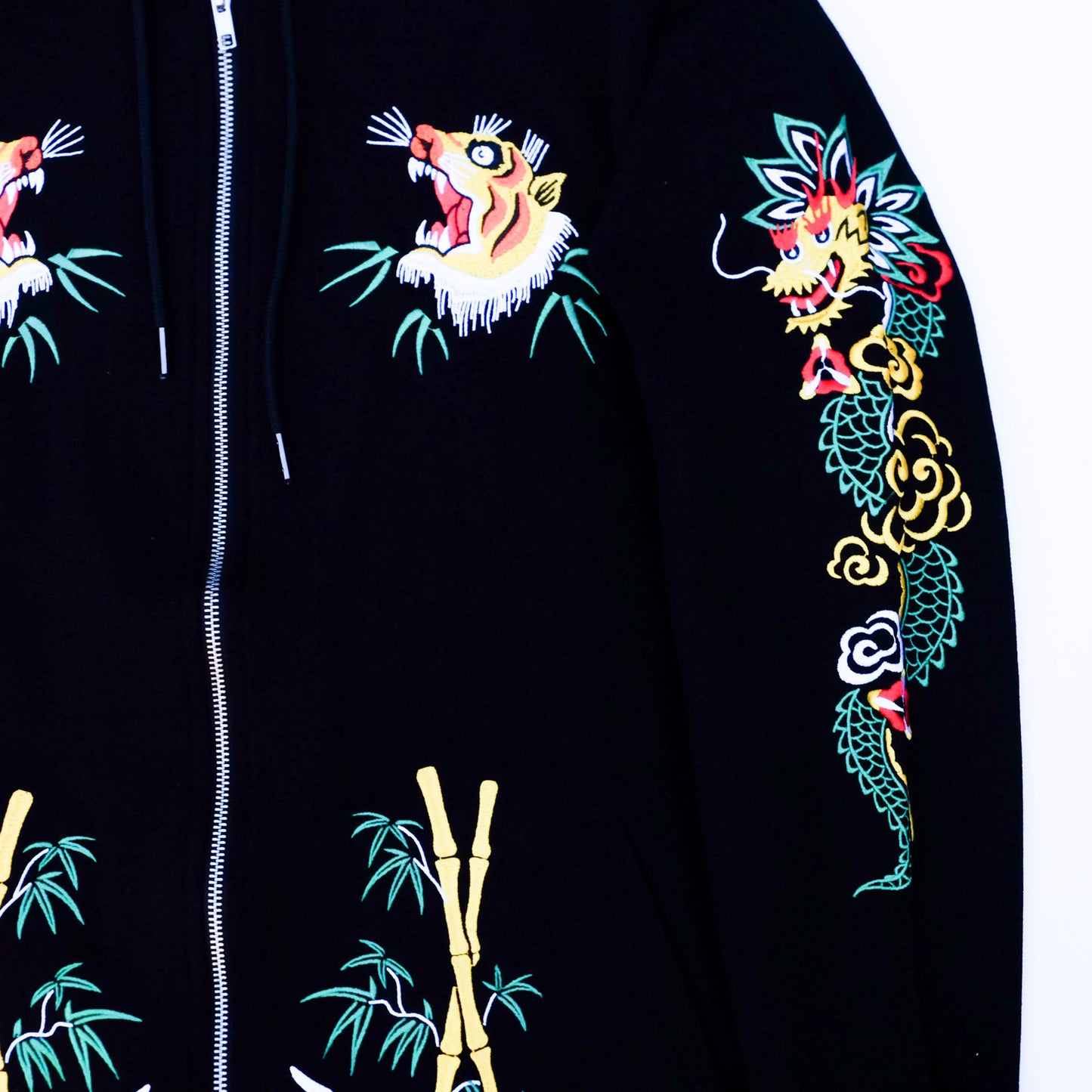 Reason Dragonland Reborn Hoodie Jacket | Japanese Embroidered Tiger & Dragon Sukajan Inspired Streetwear Hoodie Size M
