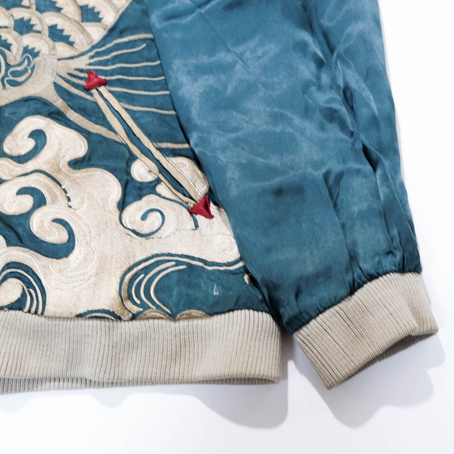 Japanese Sukajan Jacket XL Dragon & Koi Carp Water Wave Embroidery Reversible Yokosuka Bomber