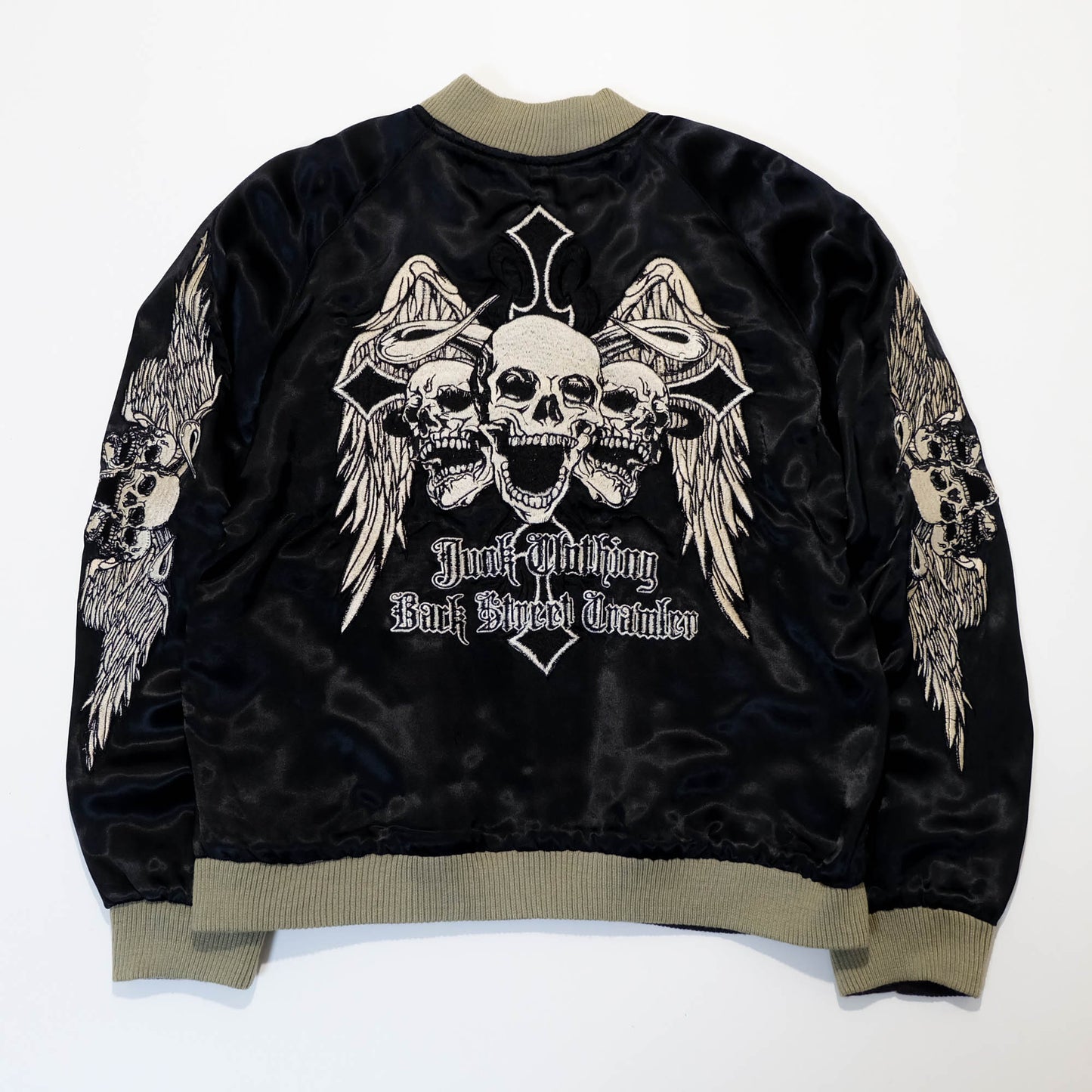 Jack Daniel’s Black Street Crafter Sukajan / Skull Wing Embroidered Souvenir Jacket Size S