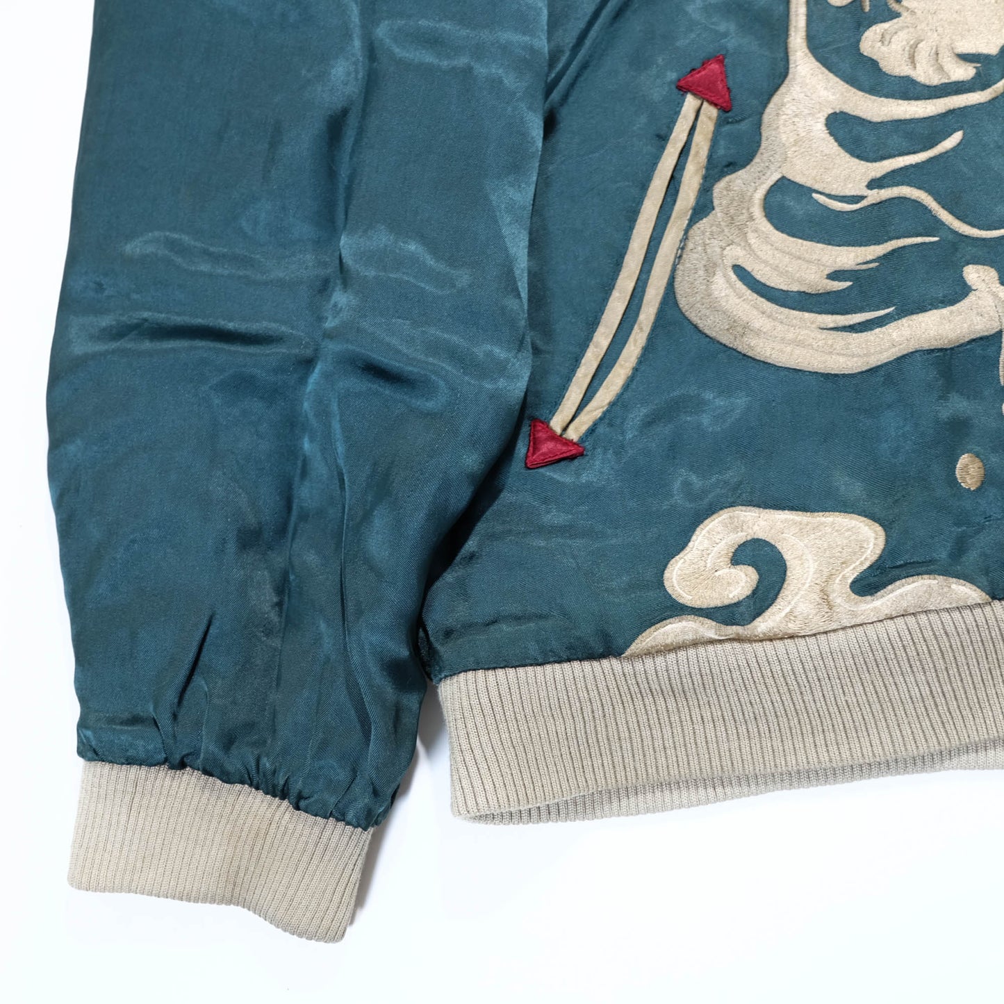 Japanese Sukajan Jacket XL Dragon & Koi Carp Water Wave Embroidery Reversible Yokosuka Bomber