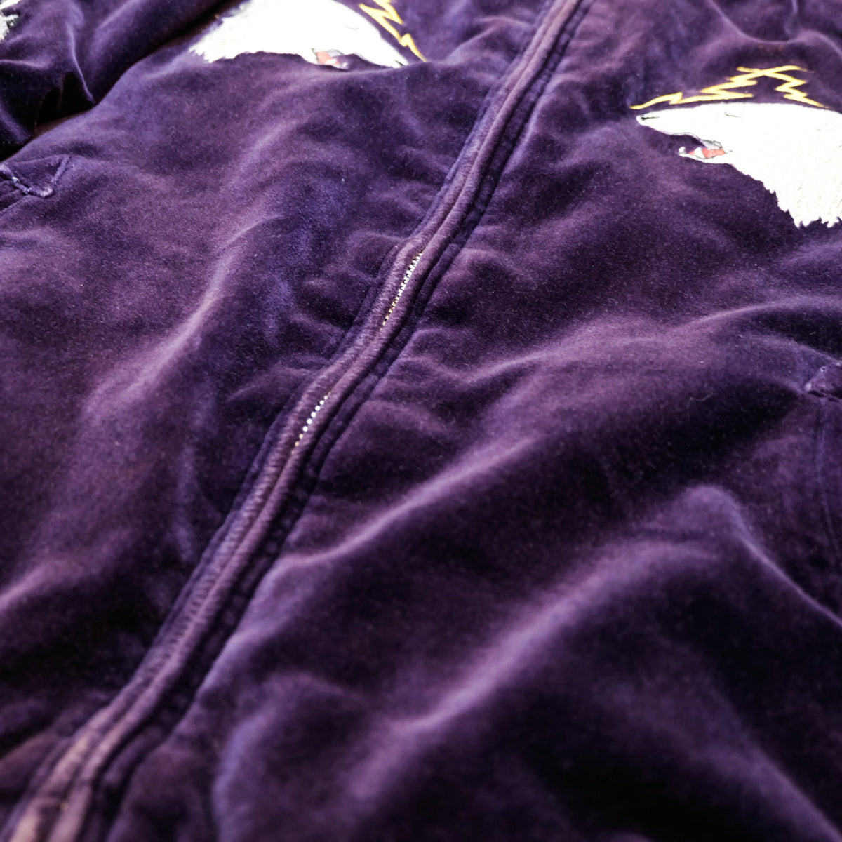 PPFM Peyton’s Place for Men Vintage Velvet Sukajan Jacket | Japanese Hinomaru Eagle Wolf Embroidery Souvenir Bomber Jacket Purple Size M-L