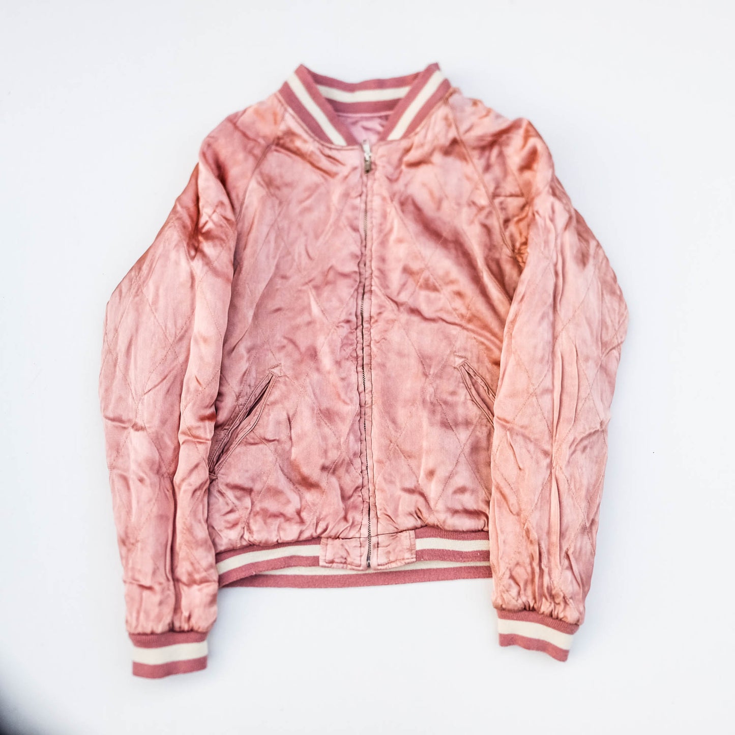 Iconic Japanese Pink Sukajan Embroidered Souvenir Bomber Jacket | Tiger & Mount Fuji Tattoo Art Jacket