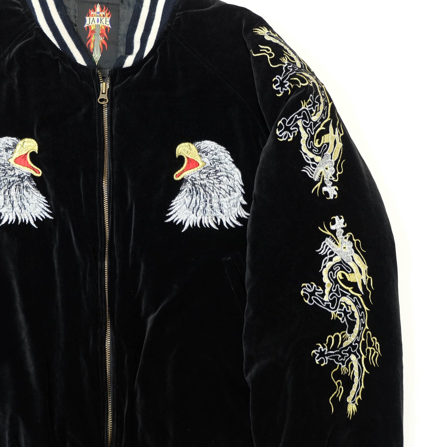 Rare Japanese Velvet Bomber Jacket Featuring Twin Dragons, Eagle & Yokosuka Souvenir Artwork