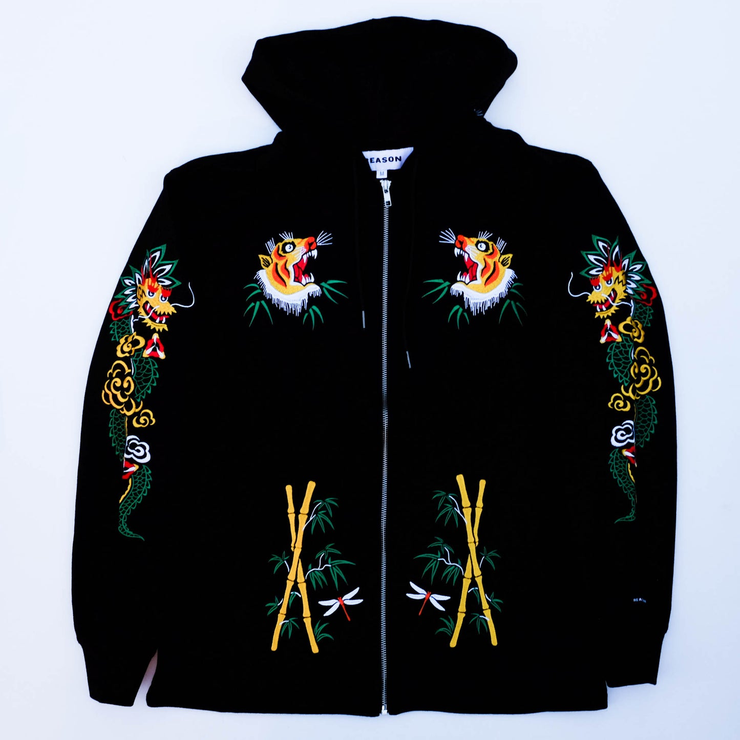 Reason Dragonland Reborn Hoodie Jacket | Japanese Embroidered Tiger & Dragon Sukajan Inspired Streetwear Hoodie Size M