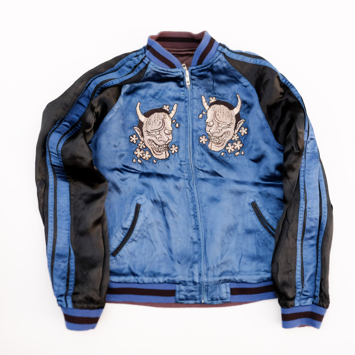 Satori Japanese Embroidered Souvenir Bomber | Hannya Mask x Jiraiya Folklore Art Wearable Streetwear