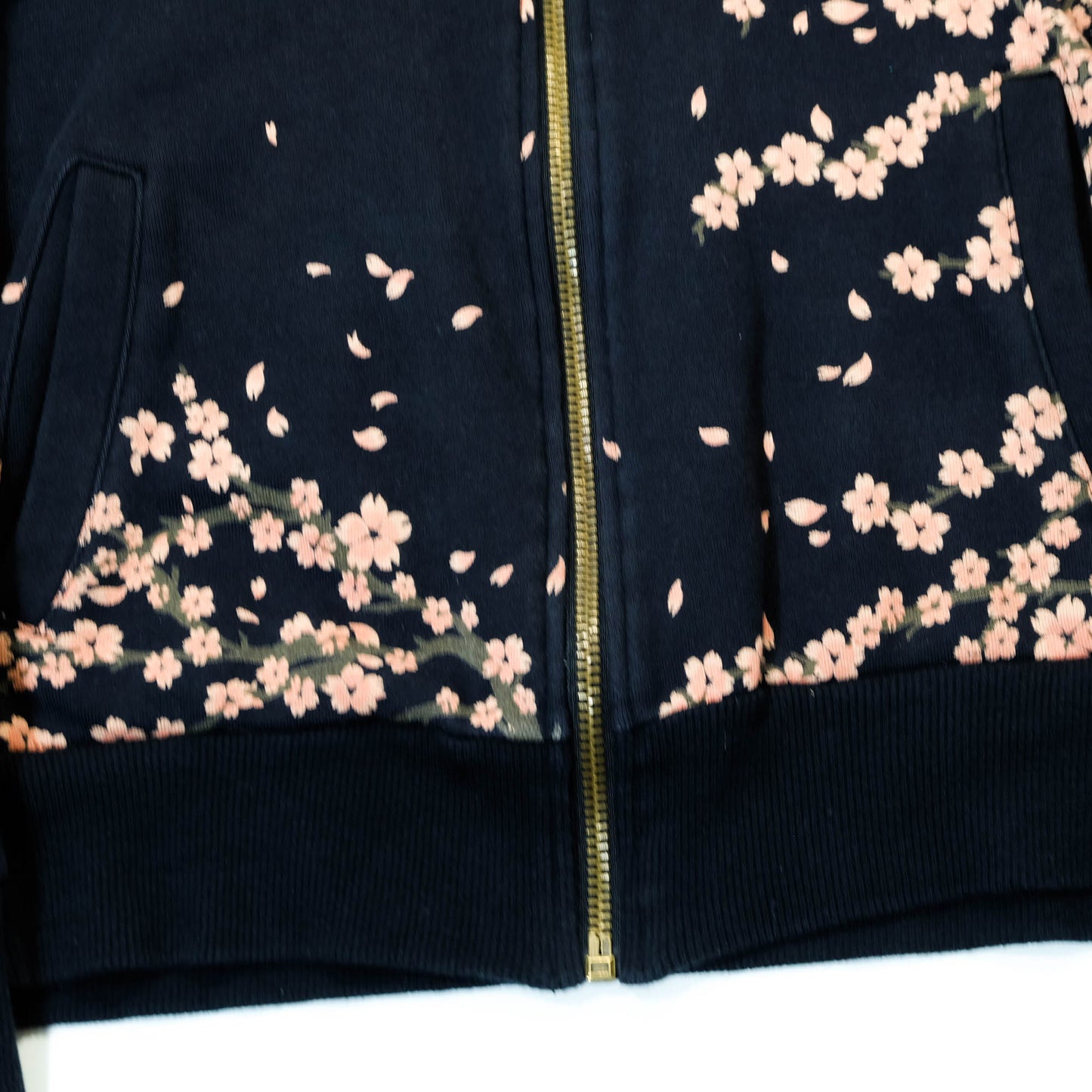 Elegant Japanese Streetwear Hoodie with Cascading Sakura Branch Embroidery, Falling Petals and Wagara-Inspired Floral Art
