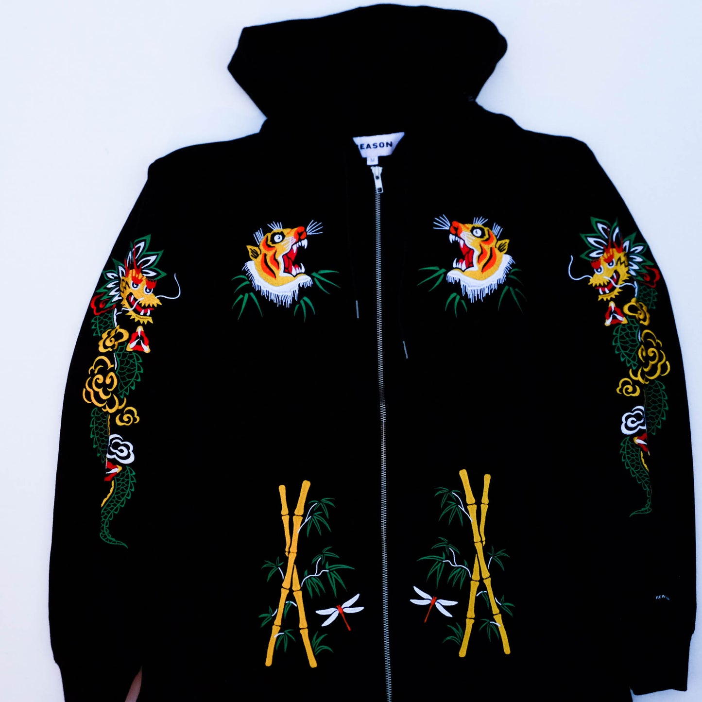 Reason Dragonland Reborn Hoodie Jacket | Japanese Embroidered Tiger & Dragon Sukajan Inspired Streetwear Hoodie Size M