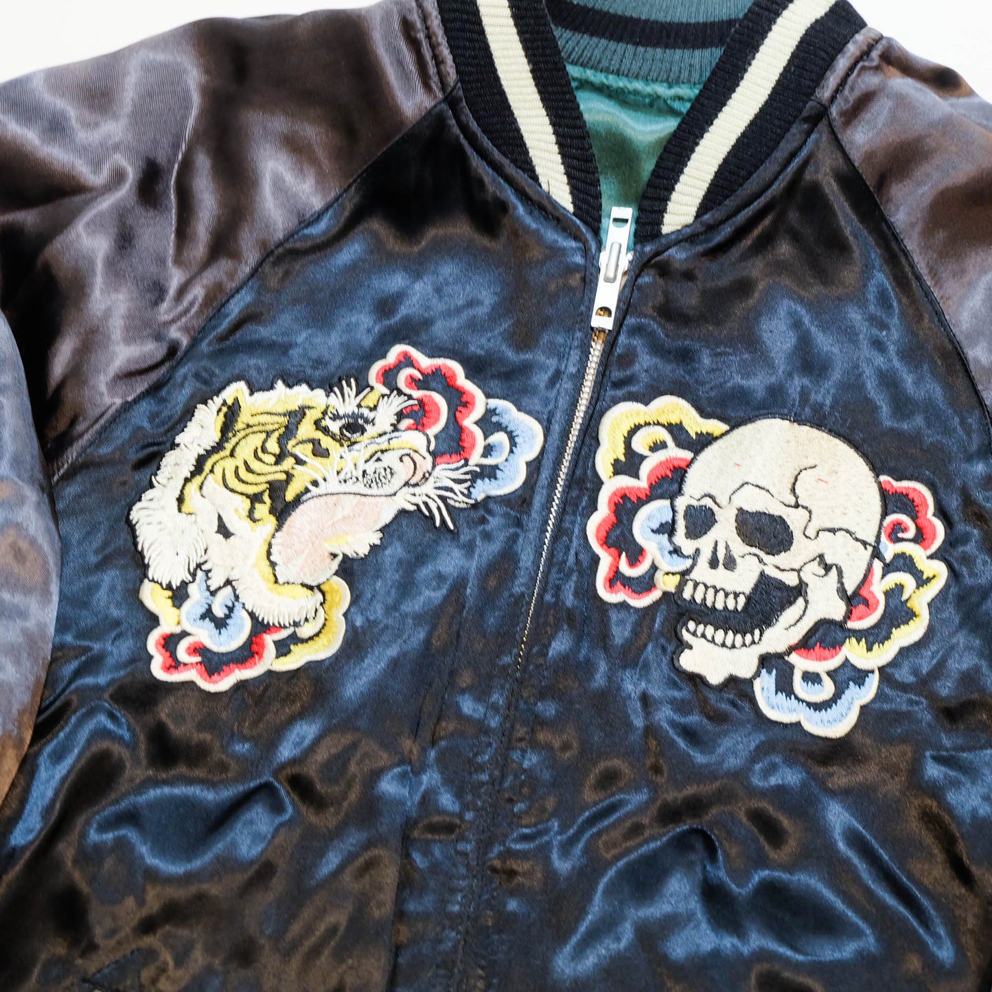 Vintage Japanese Sukajan Jacket Velvet Bomber | Skull Tiger Dragon Hot Rod Embroidery Streetwear Jacket Size S-M