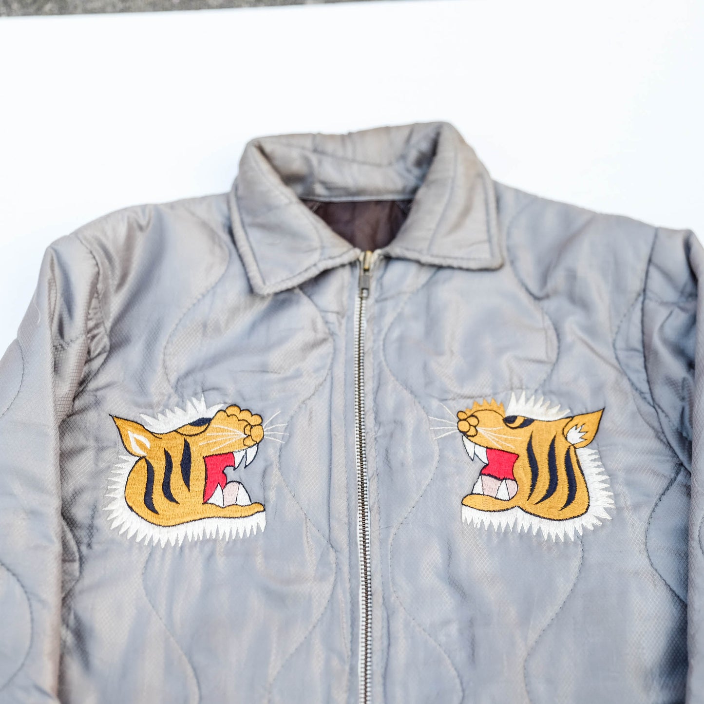 Japanese Vintage Sukajan Style Quilted Jacket – Tiger Embroidery Reversible Souvenir Jacket