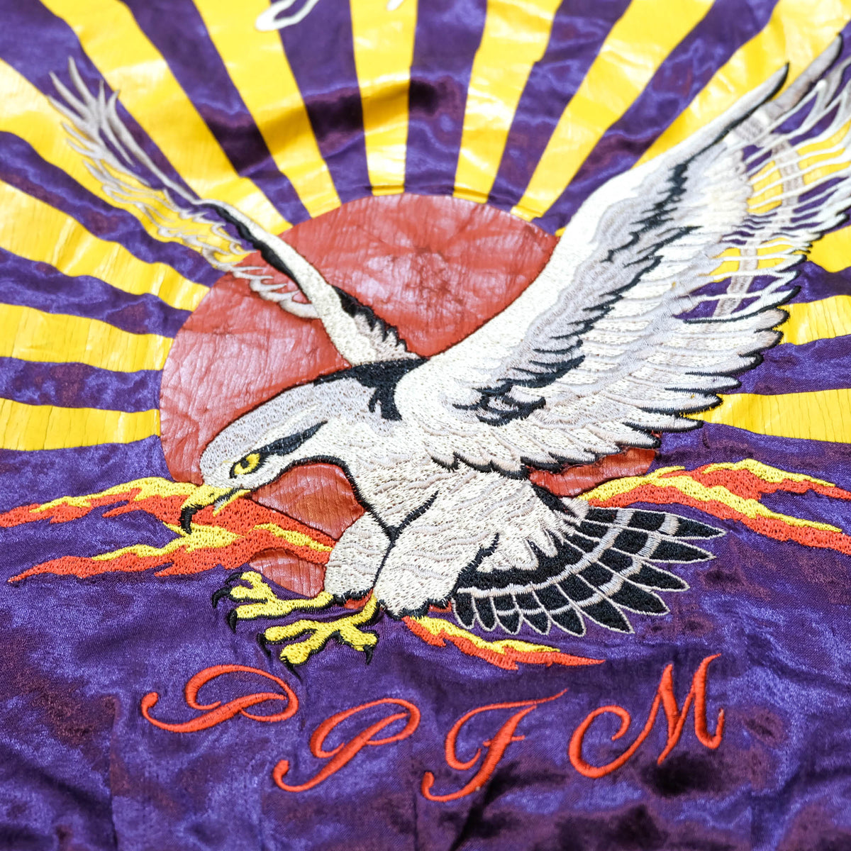 PPFM Peyton’s Place for Men Vintage Velvet Sukajan Jacket | Japanese Hinomaru Eagle Wolf Embroidery Souvenir Bomber Jacket Purple Size M-L