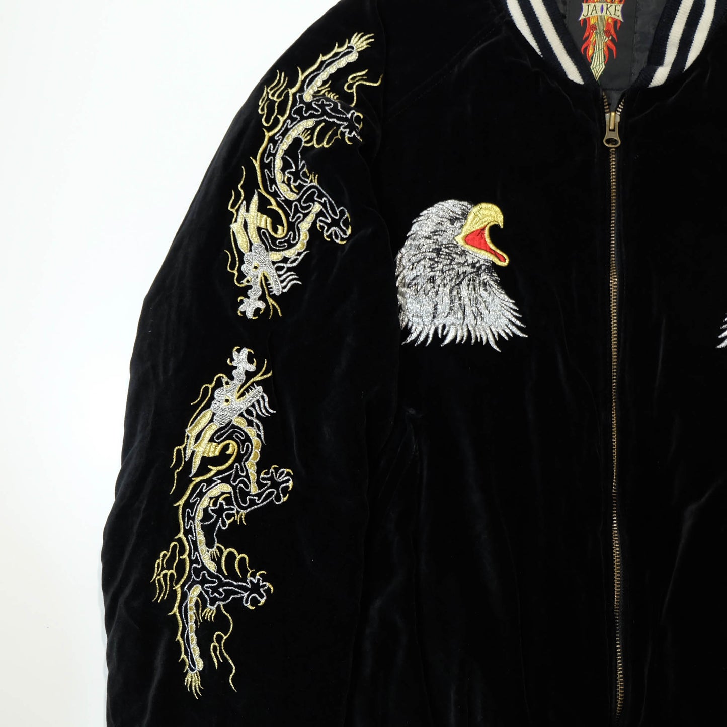 Rare Japanese Velvet Bomber Jacket Featuring Twin Dragons, Eagle & Yokosuka Souvenir Artwork
