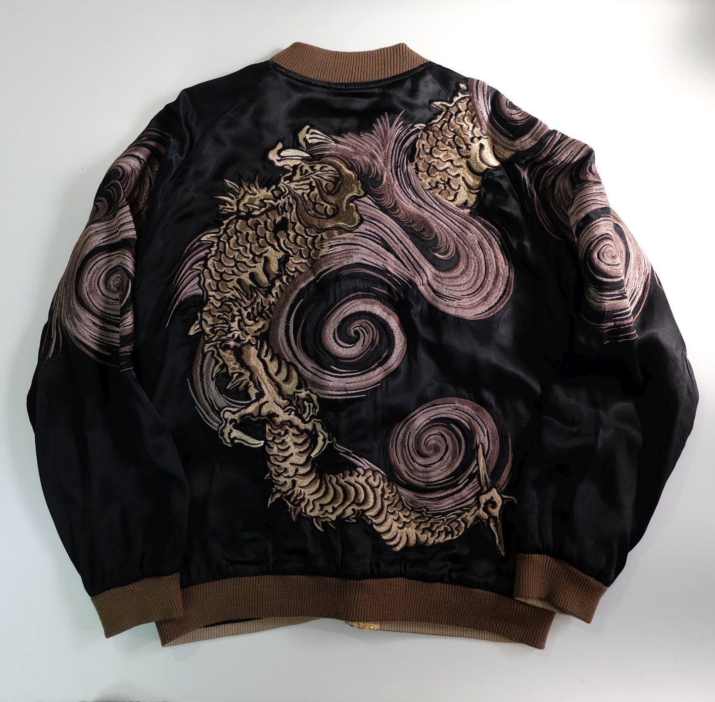 Vintage Japanese Nihonga Whirlpool Dragon Brocade Sukajan Souvenir Jacket