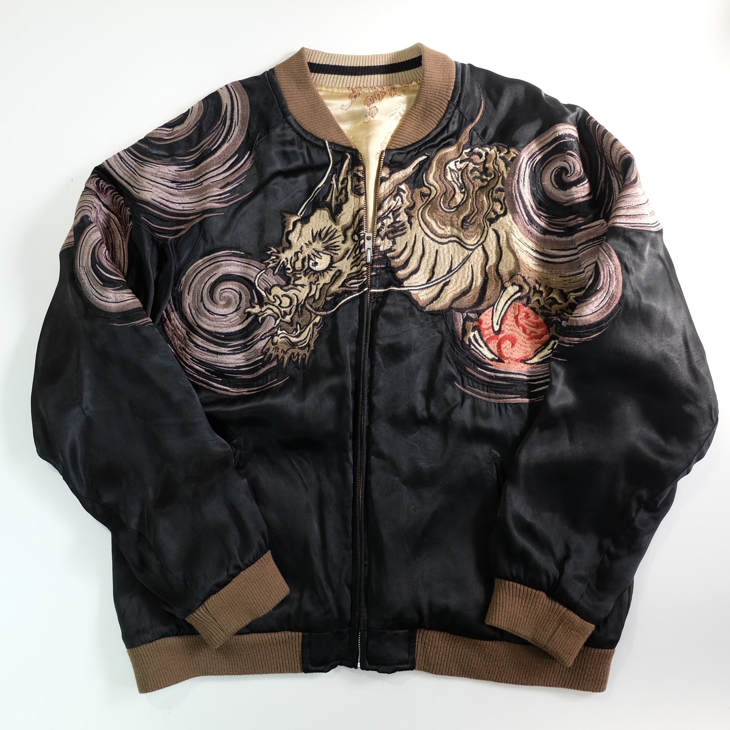 Vintage Japanese Nihonga Whirlpool Dragon Brocade Sukajan Souvenir Jacket