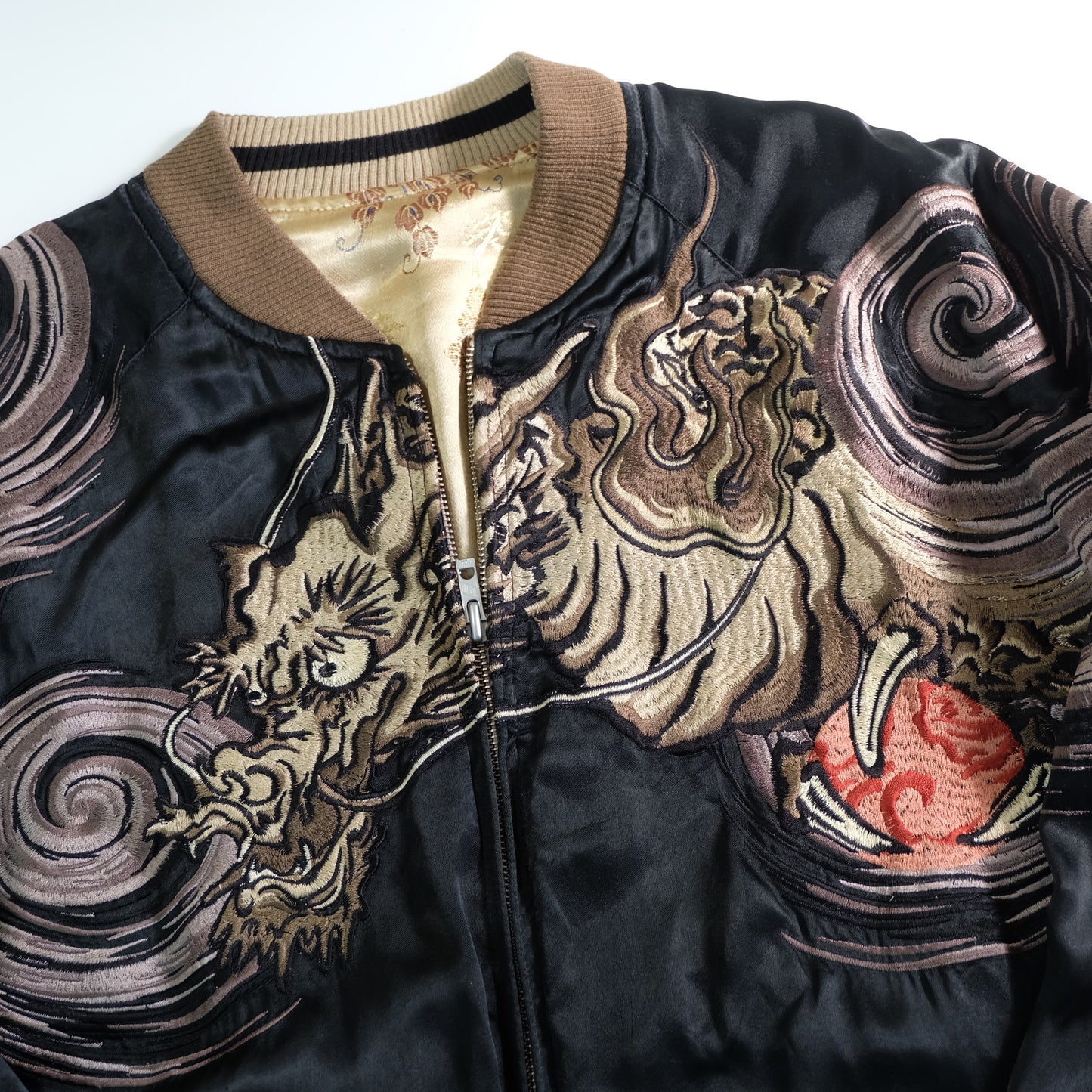 Vintage Japanese Nihonga Whirlpool Dragon Brocade Sukajan Souvenir Jacket