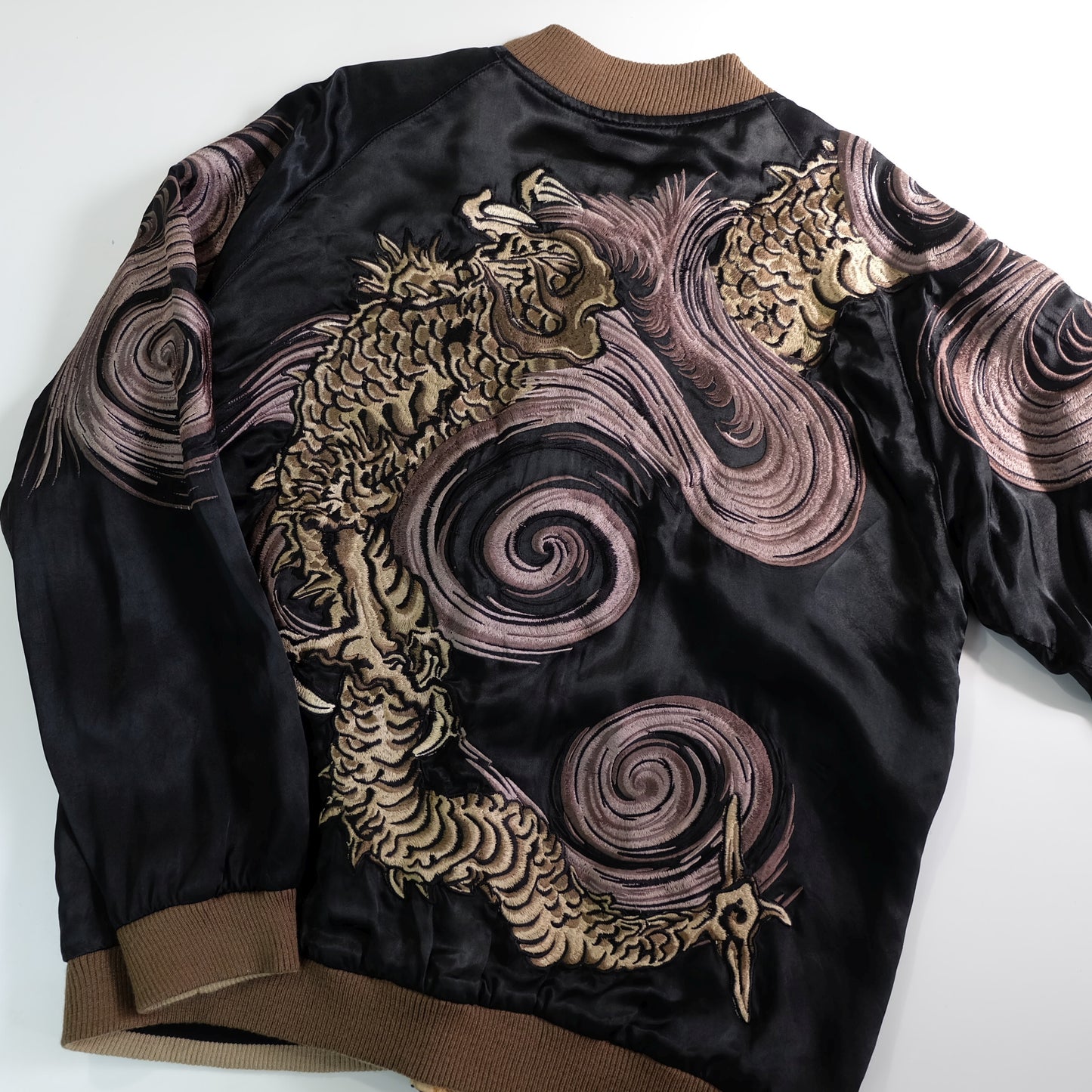 Vintage Japanese Nihonga Whirlpool Dragon Brocade Sukajan Souvenir Jacket