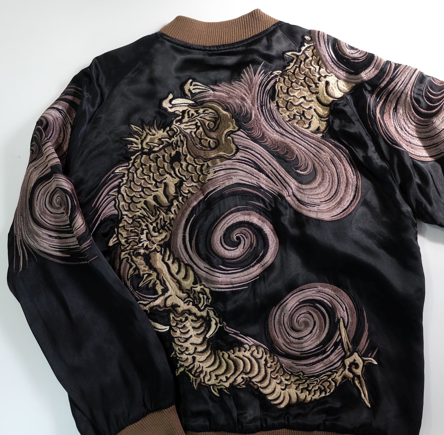 Vintage Japanese Nihonga Whirlpool Dragon Brocade Sukajan Souvenir Jacket