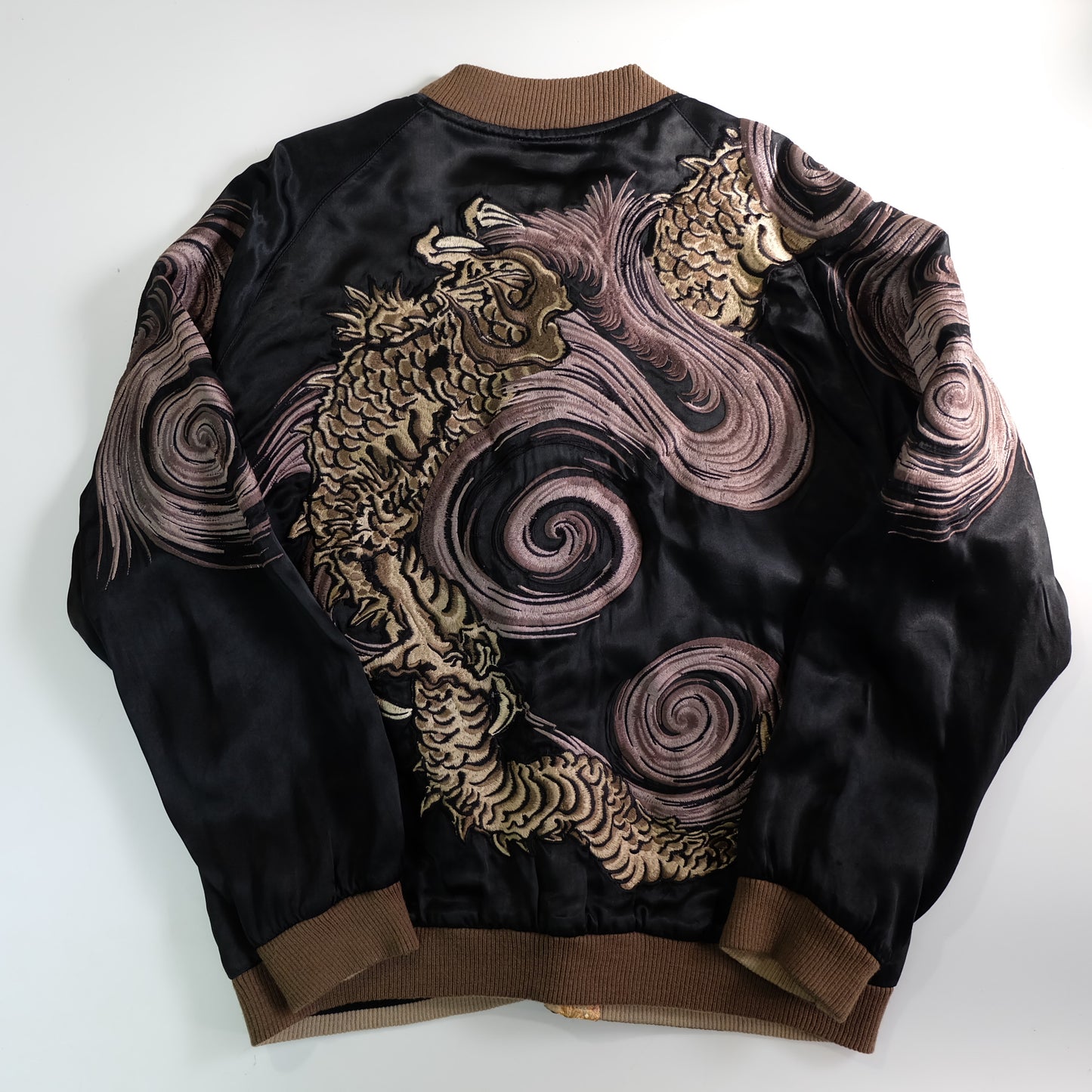 Vintage Japanese Nihonga Whirlpool Dragon Brocade Sukajan Souvenir Jacket