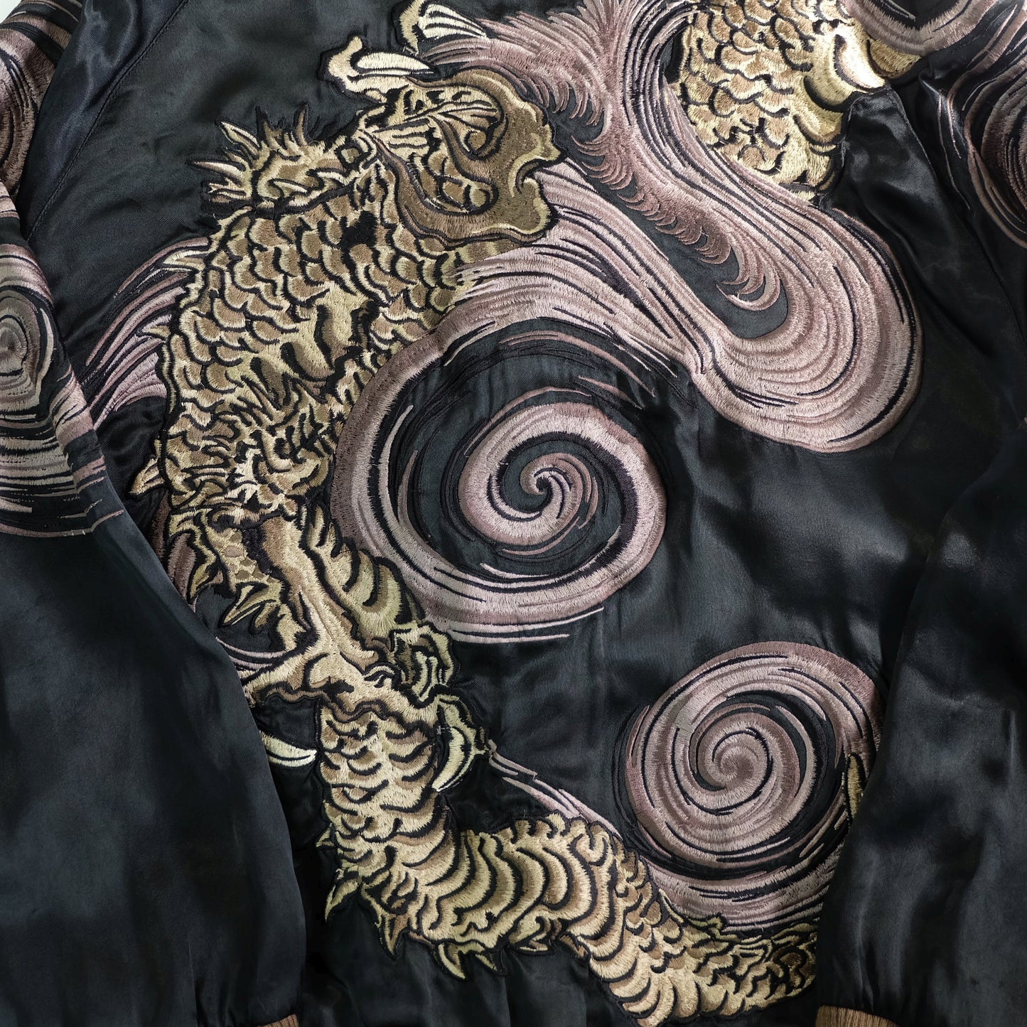 Vintage Japanese Nihonga Whirlpool Dragon Brocade Sukajan Souvenir Jacket