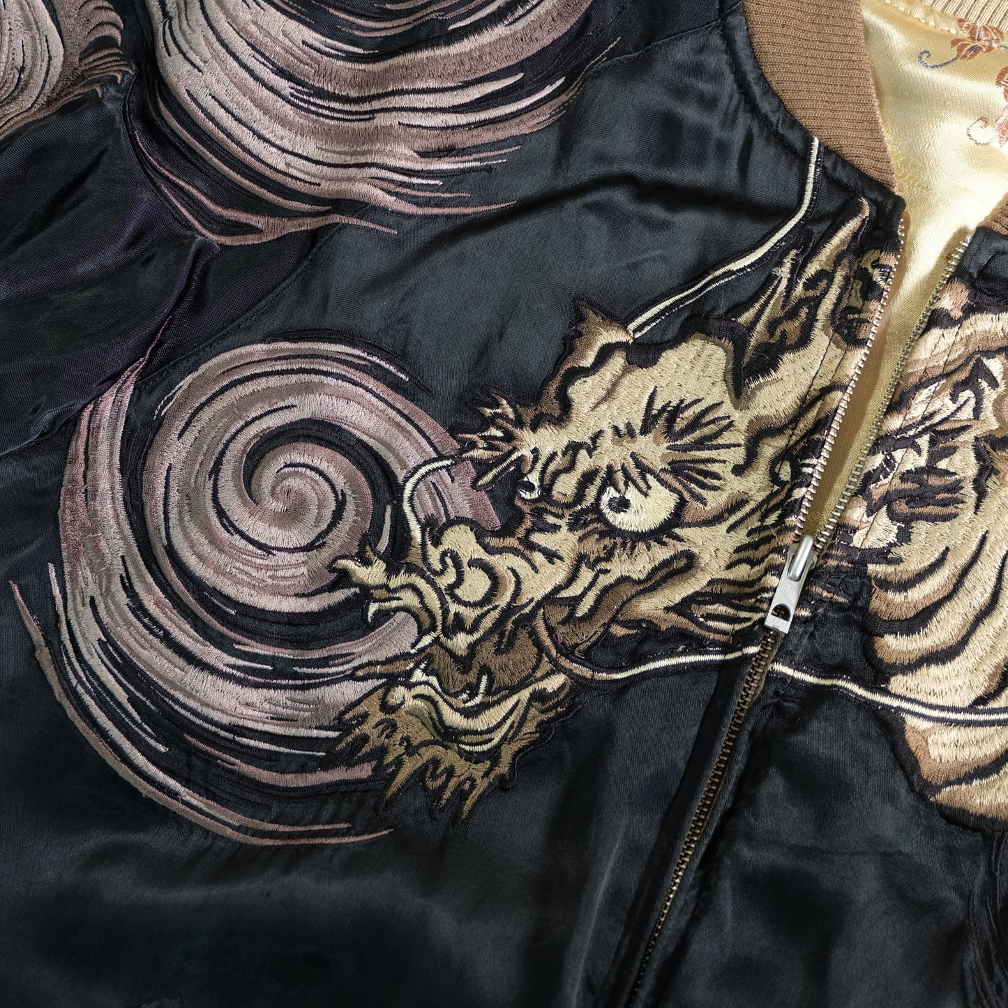 Vintage Japanese Nihonga Whirlpool Dragon Brocade Sukajan Souvenir Jacket