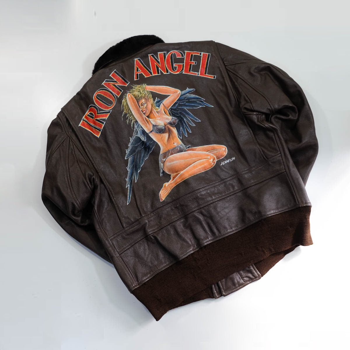 "Iron Angel" Vintage A-2 Sexy Pinup Girl Handpainted Military Flight Bomber Leather Jacket
