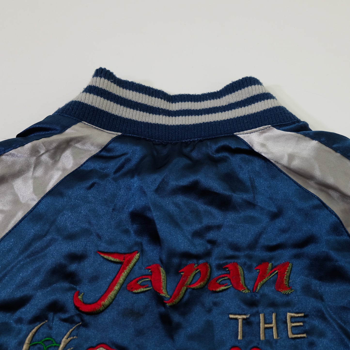 Vintage AJOP “Japan The 23th State / Last Frontier” Eagle Embroidered Sukajan Souvenir Jacket | Blue Silver Japanese Yokosuka Bomber | Tag Size 150